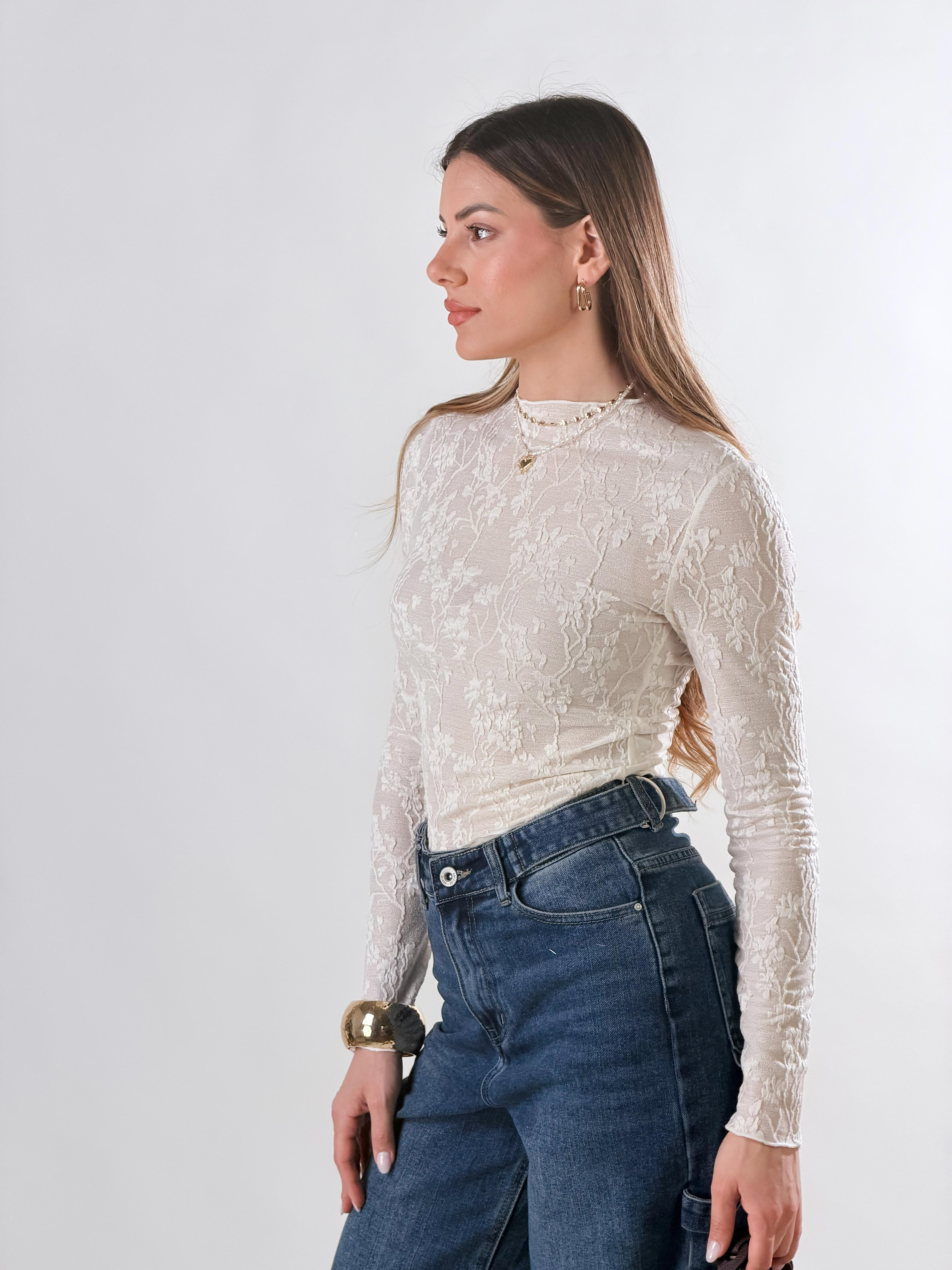 Maglia crop in pizzo|Colore:Bianco