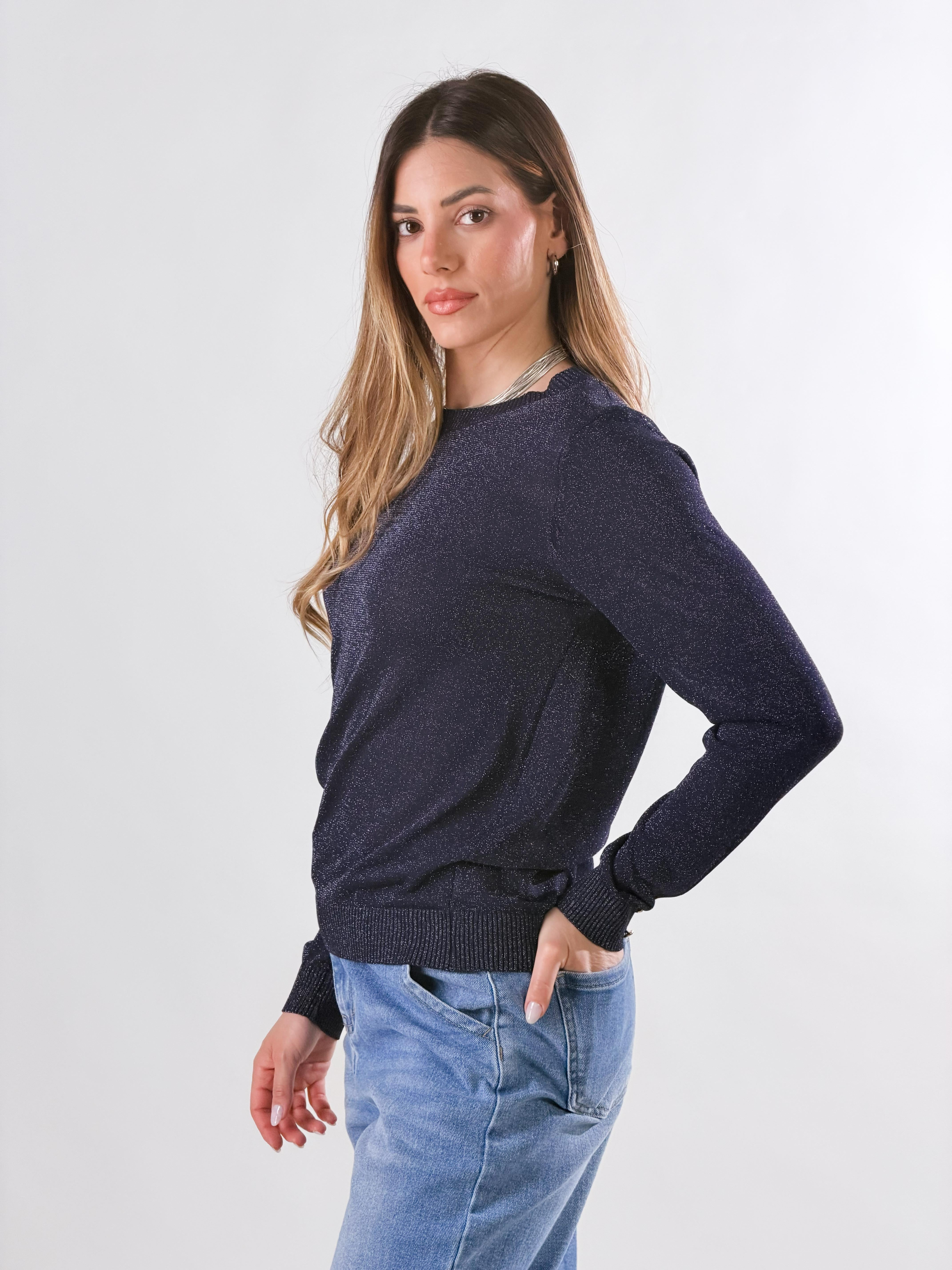 Maglia lurex con charms ai polsi|Colore:Blu scuro