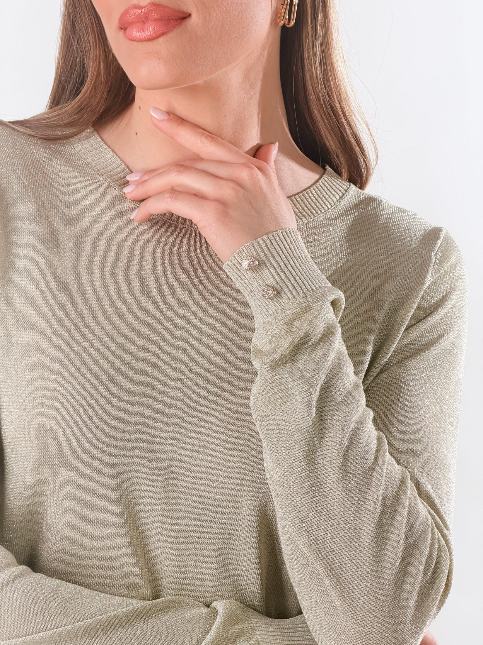 Maglia lurex con charms ai polsi|Colore:Beige