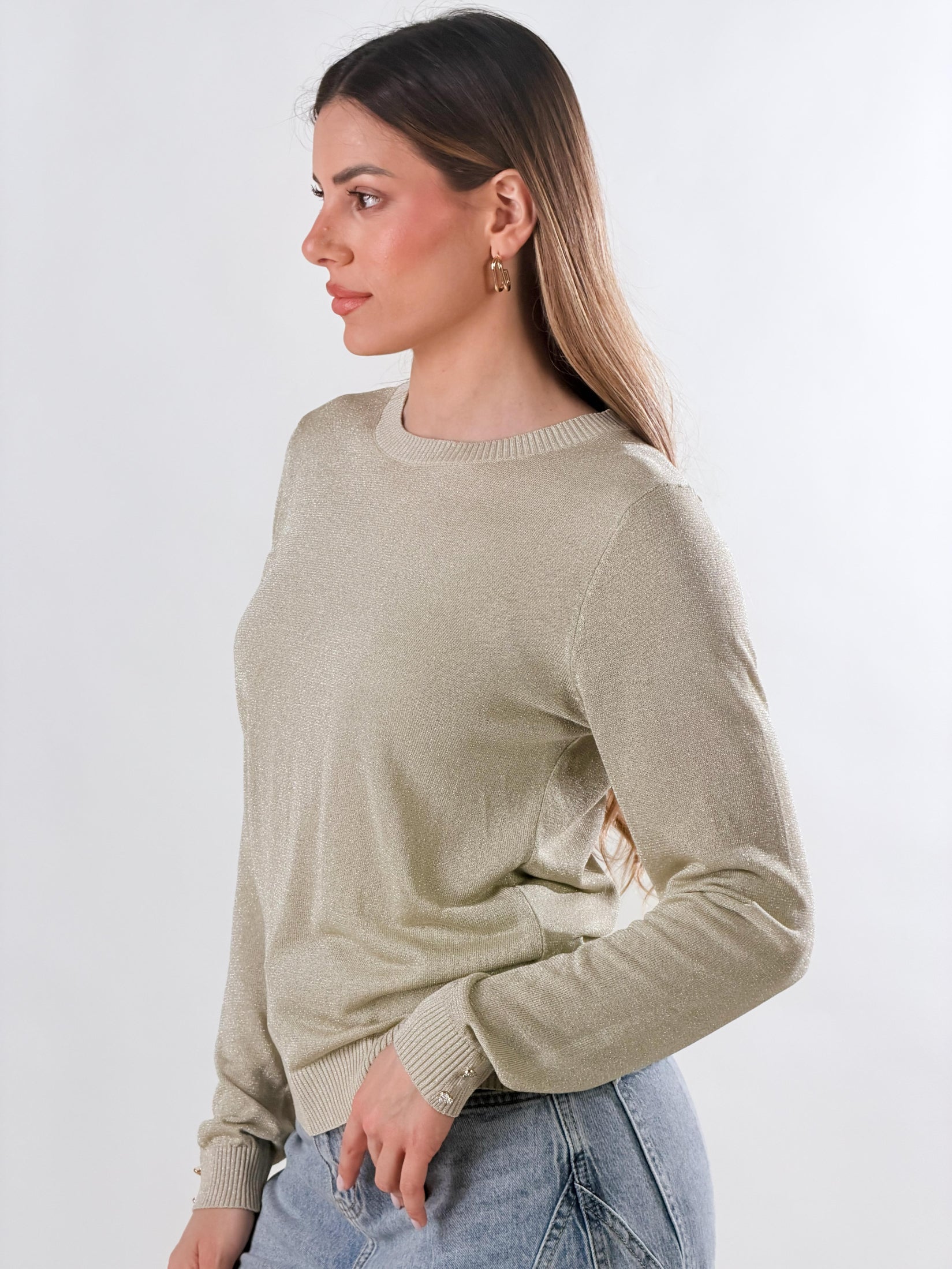 Maglia lurex con charms ai polsi|Colore:Beige