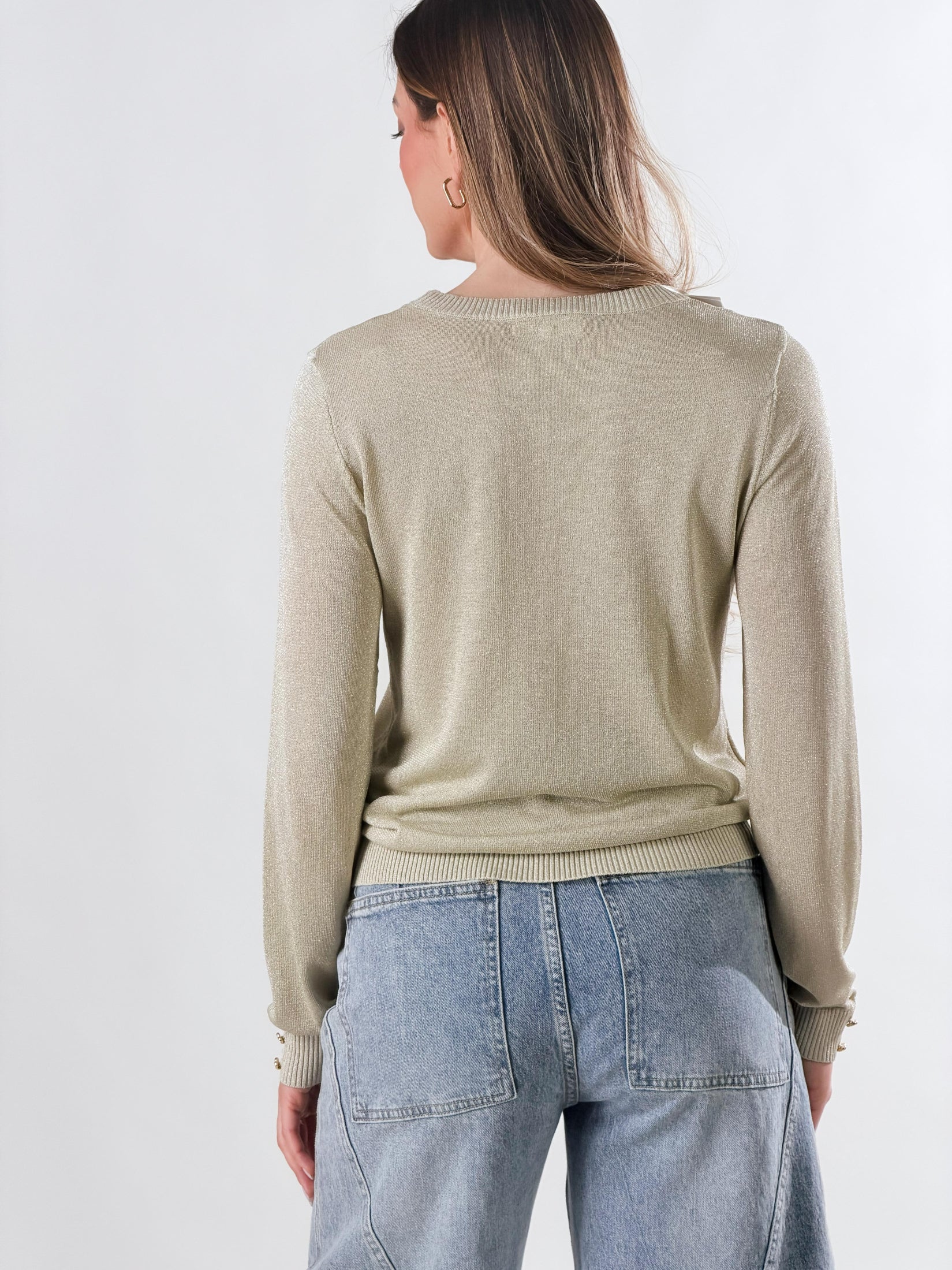 Maglia lurex con charms ai polsi|Colore:Beige