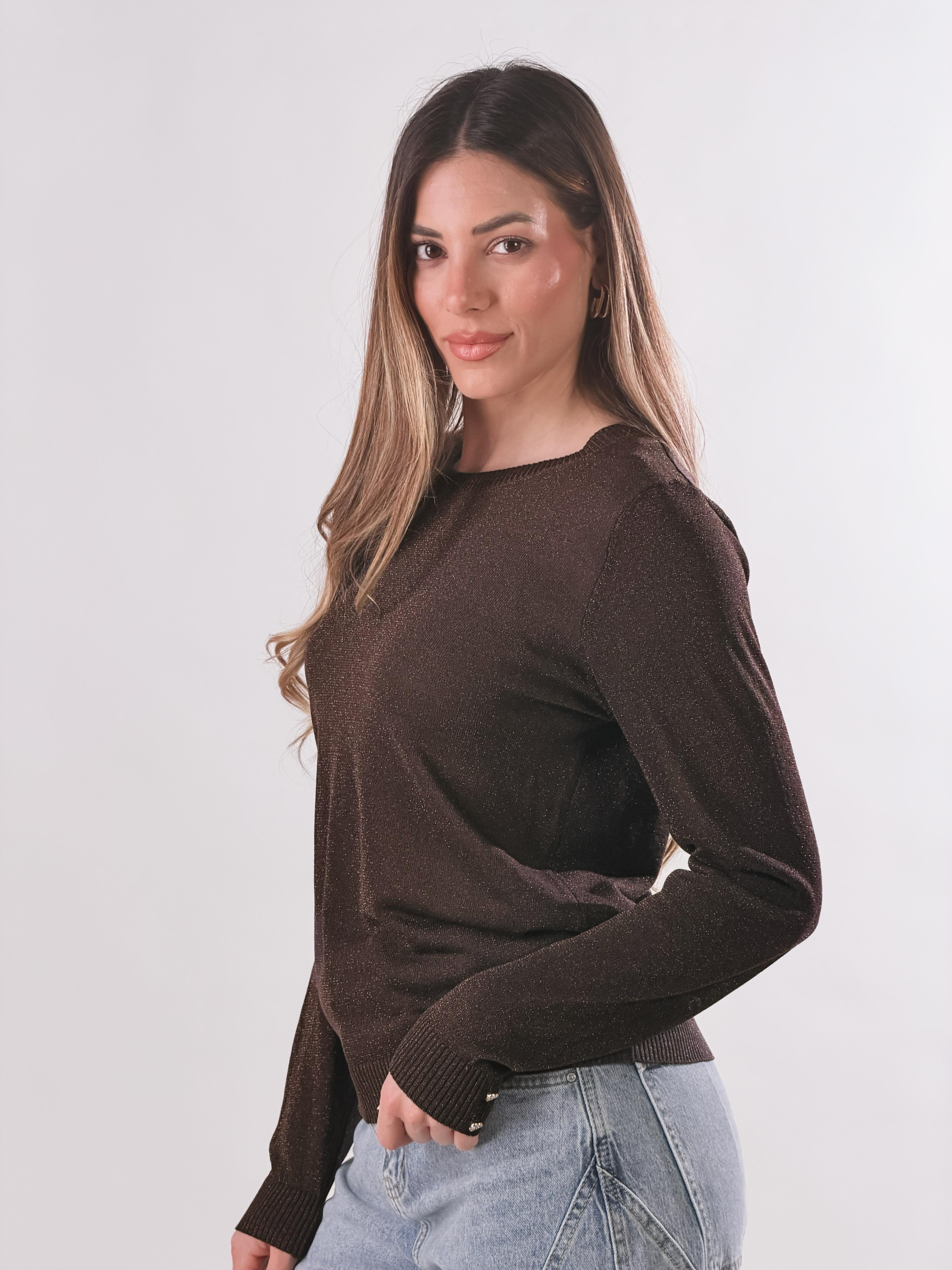 Maglia lurex con charms ai polsi|Colore:Caffe