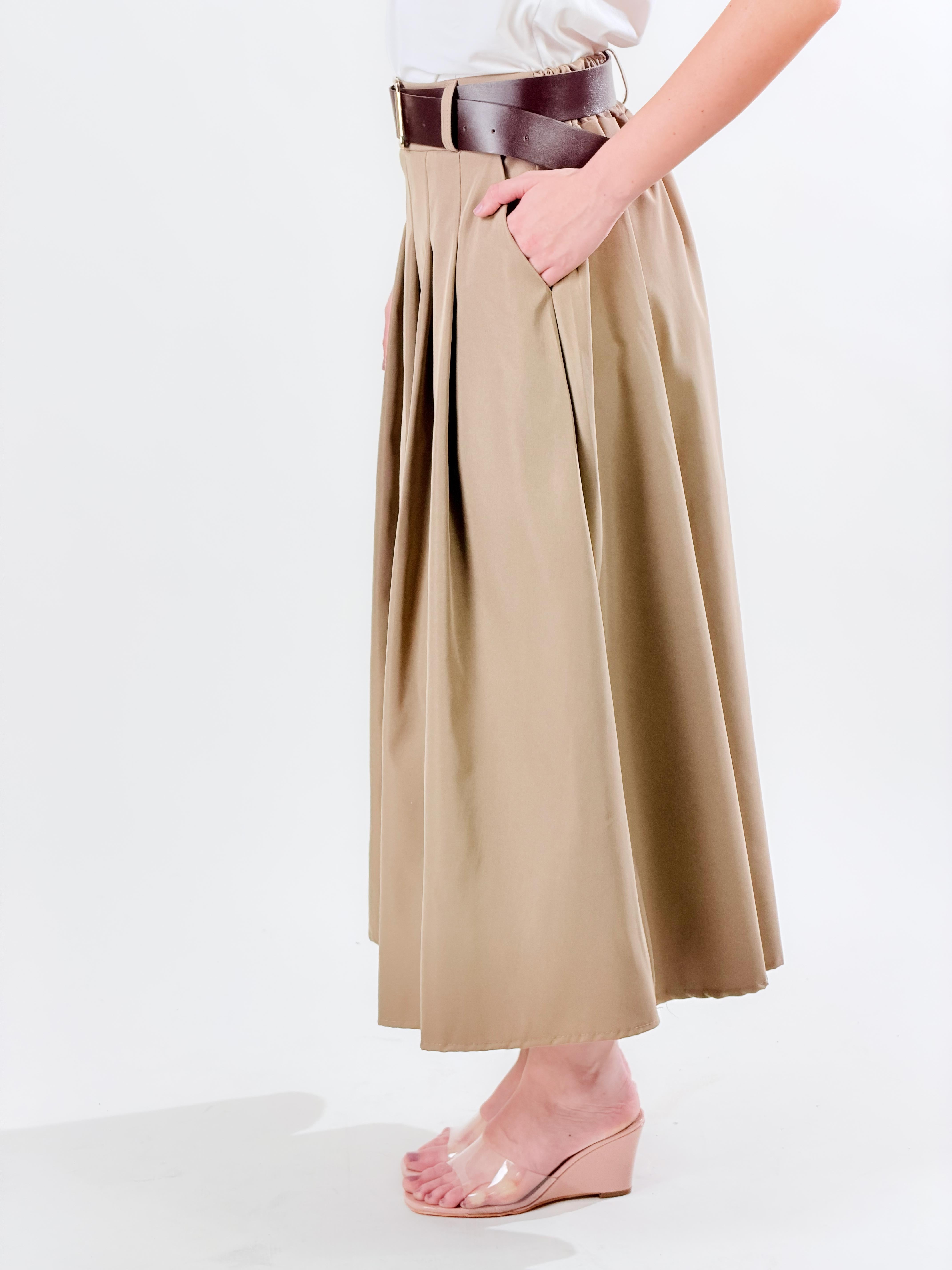 Gonna midi a pieghe|Colore:Fango