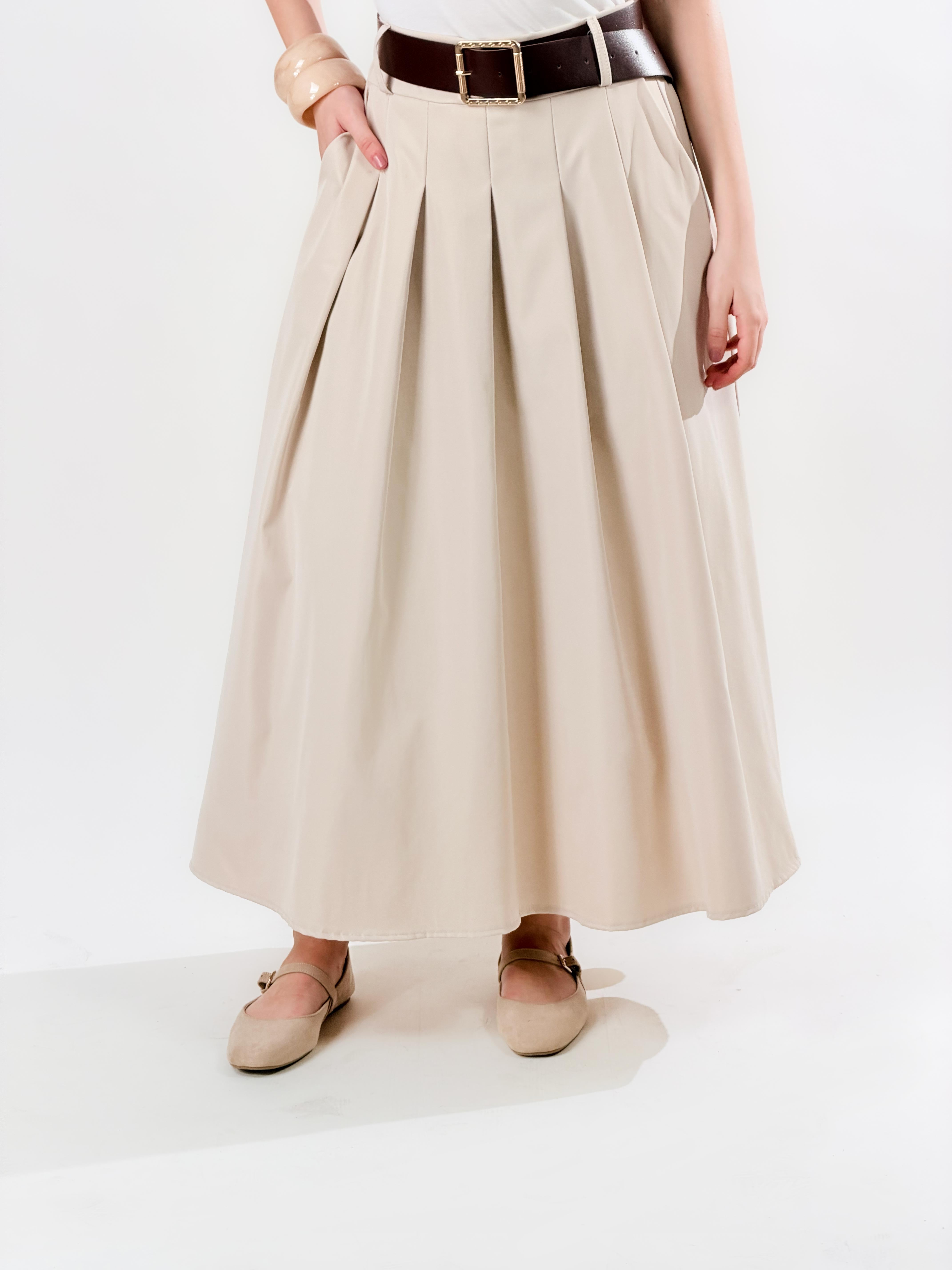 Gonna midi a pieghe|Colore:Beige