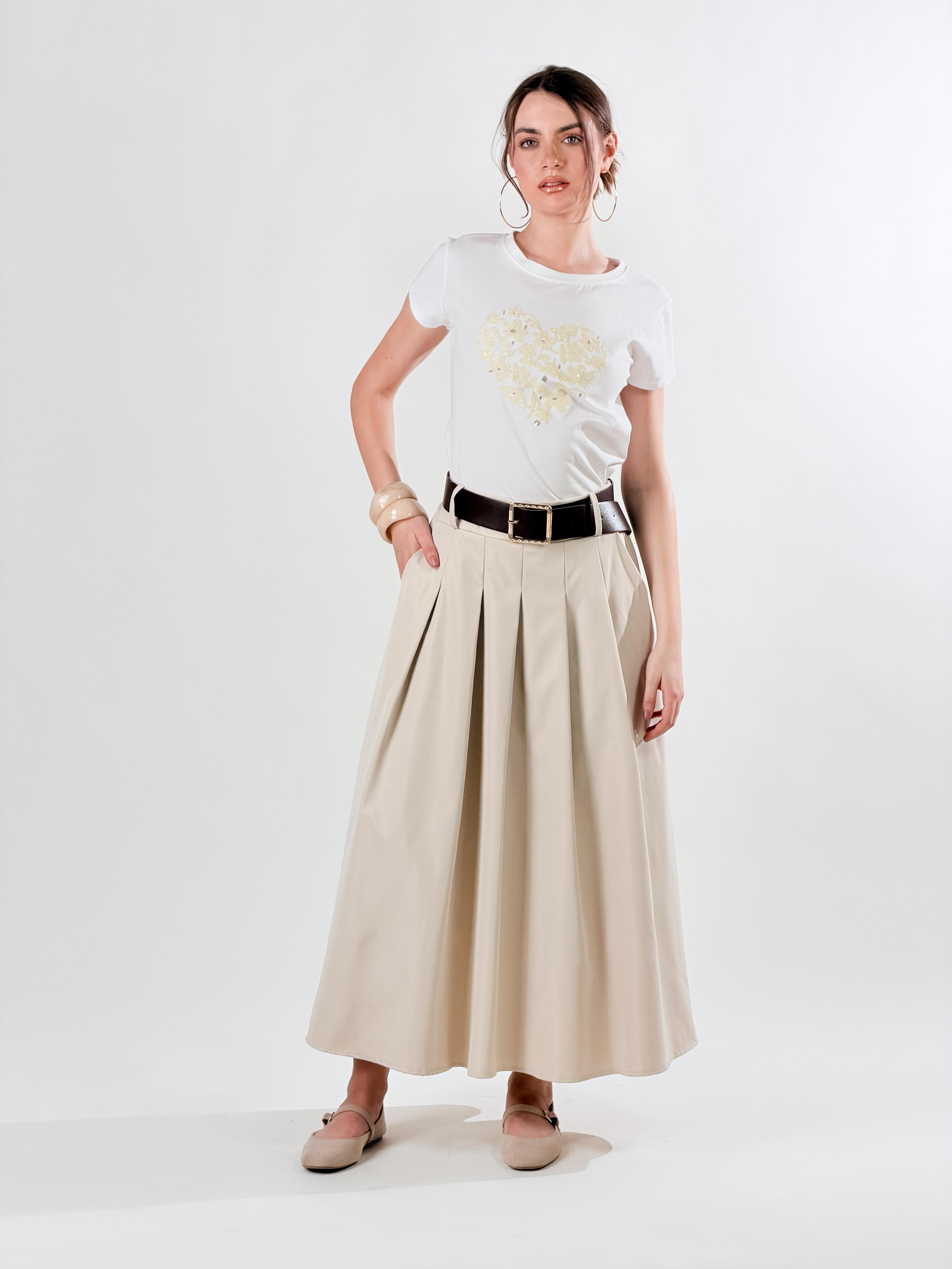 Gonna midi a pieghe|Colore:Beige