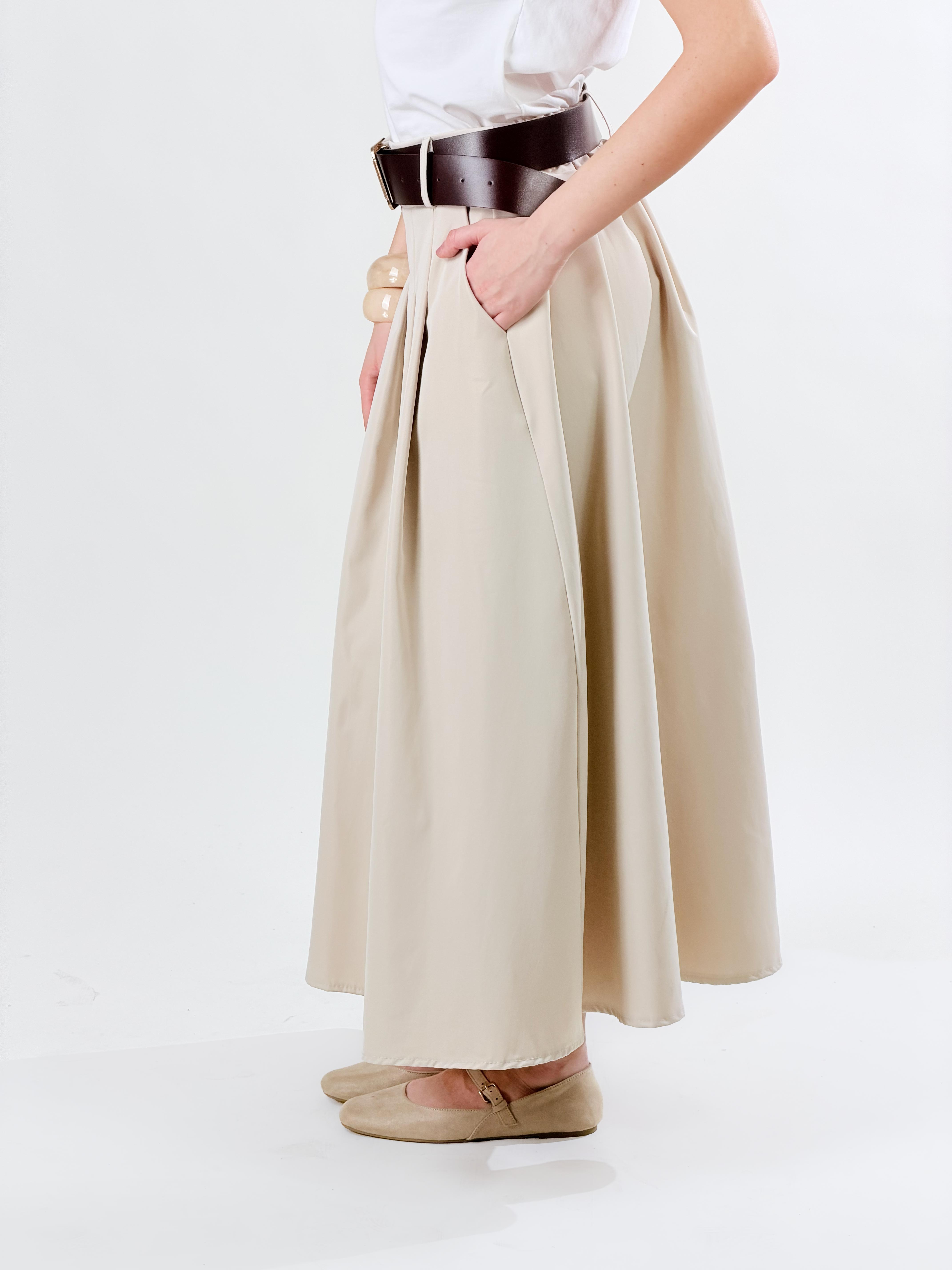 Gonna midi a pieghe|Colore:Beige