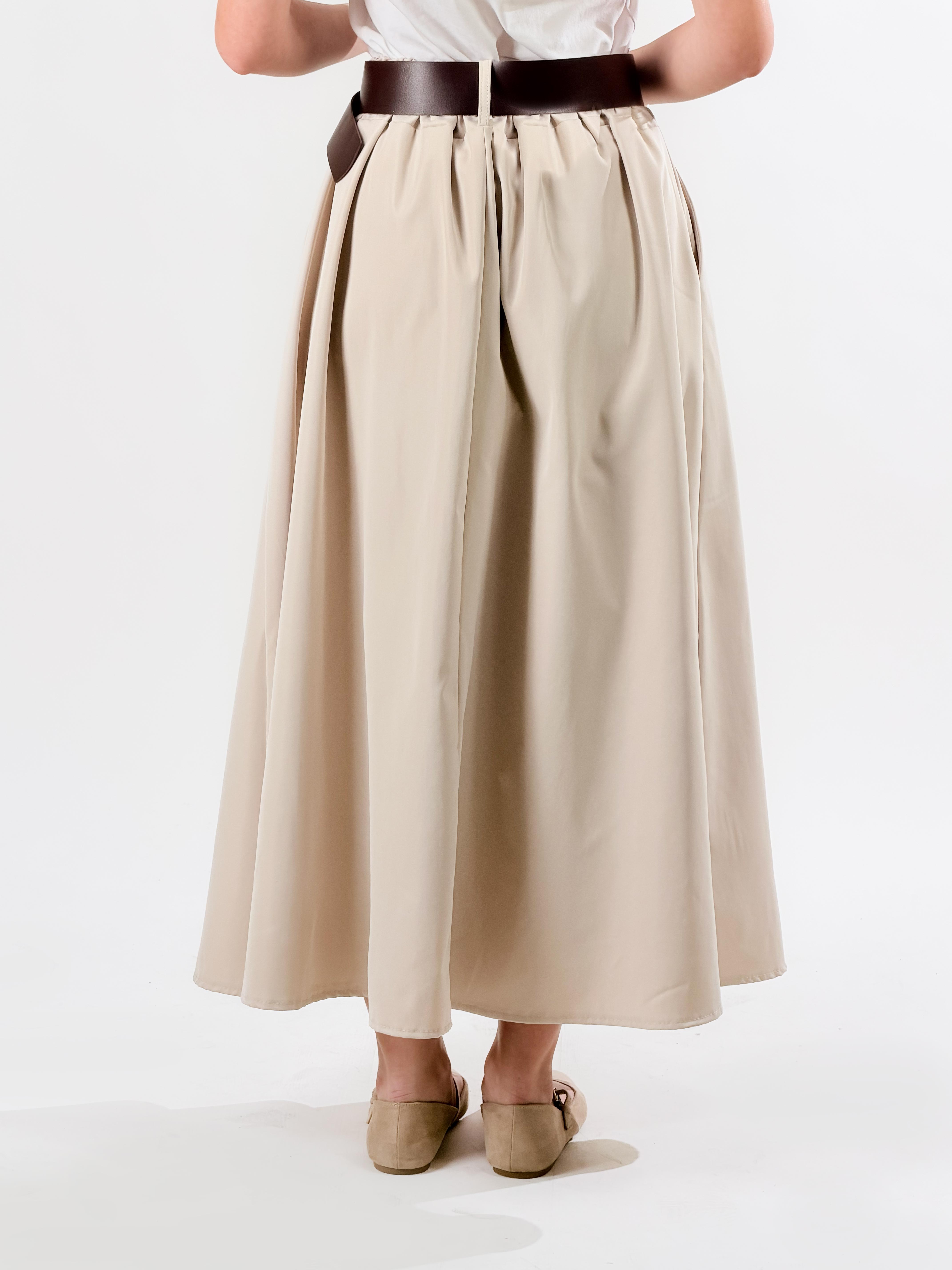 Gonna midi a pieghe|Colore:Beige