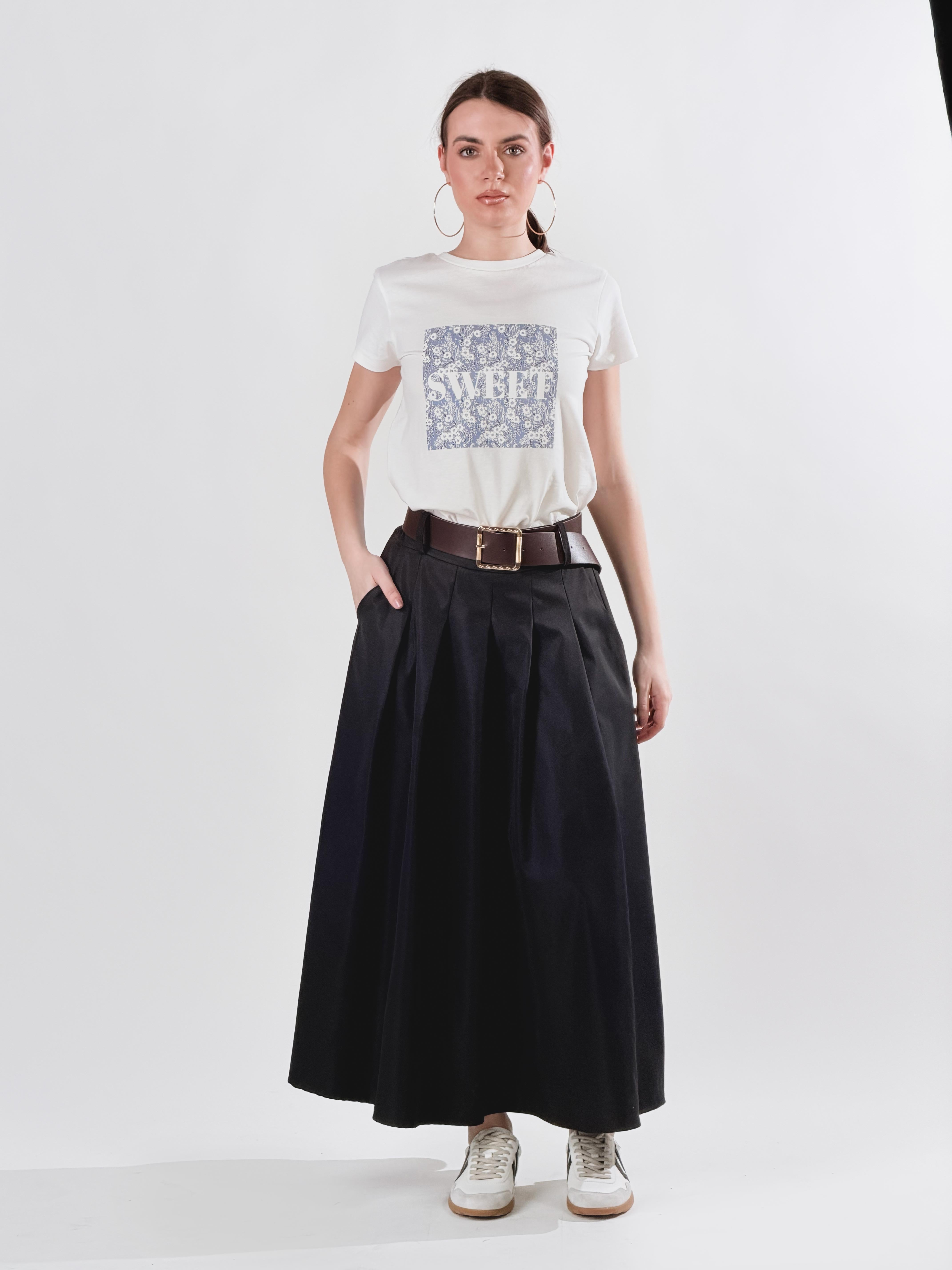 Gonna midi a pieghe|Colore:Nero