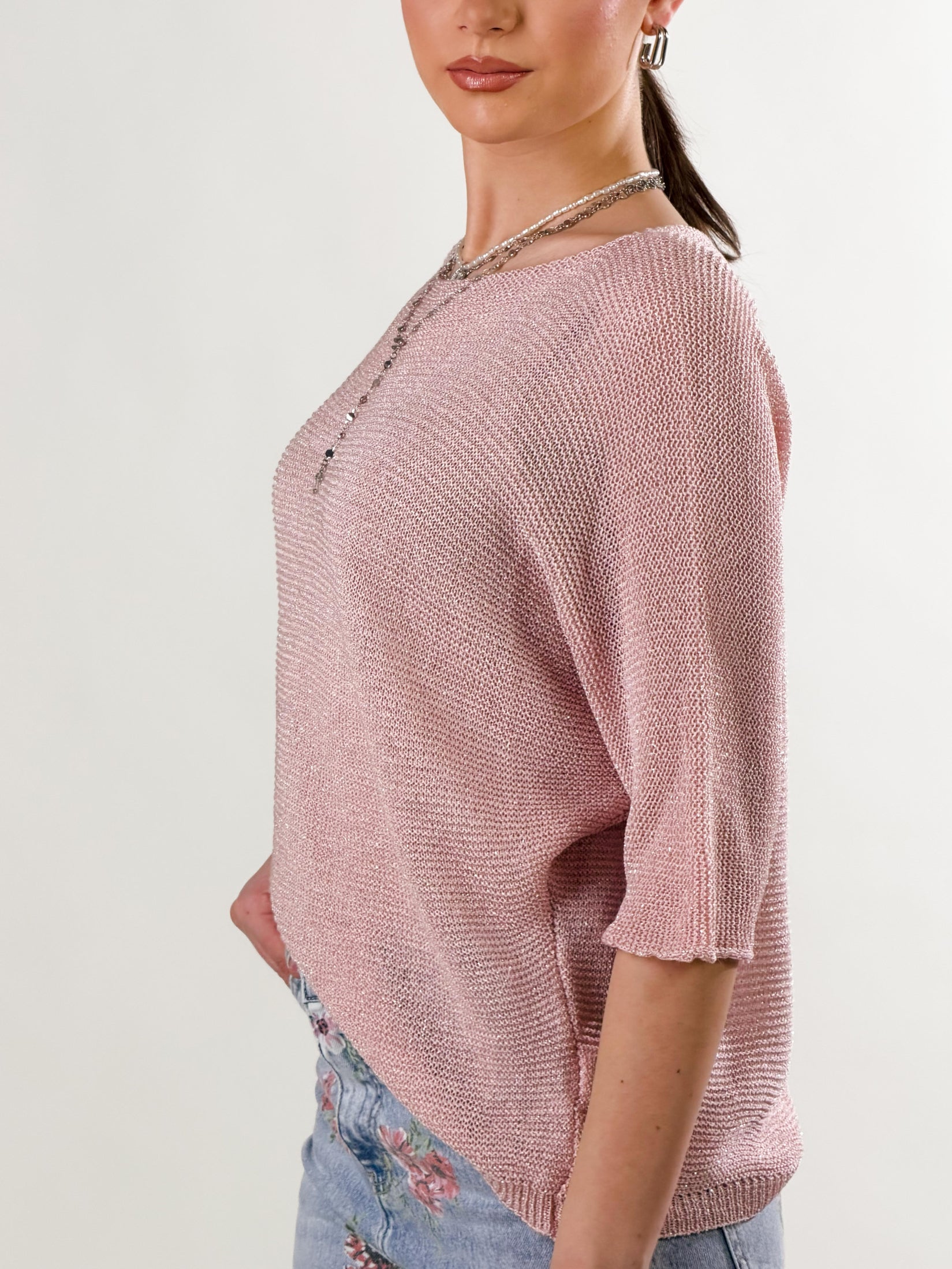 Maglia con lavorazione a maglia leggera, vestibili|Colore:Rosa
