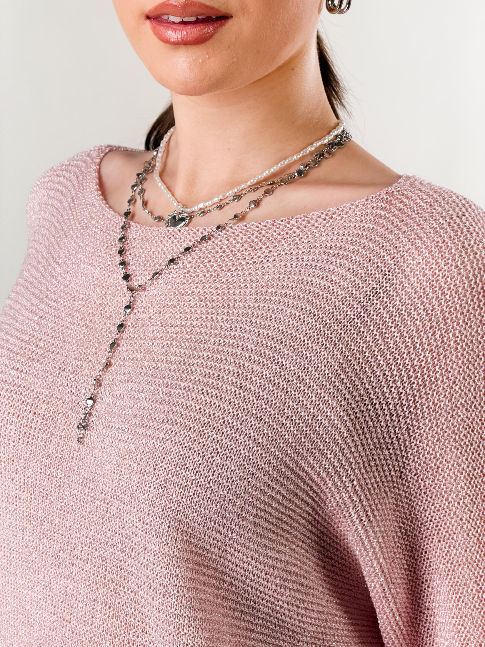 Maglia con lavorazione a maglia leggera, vestibili|Colore:Rosa