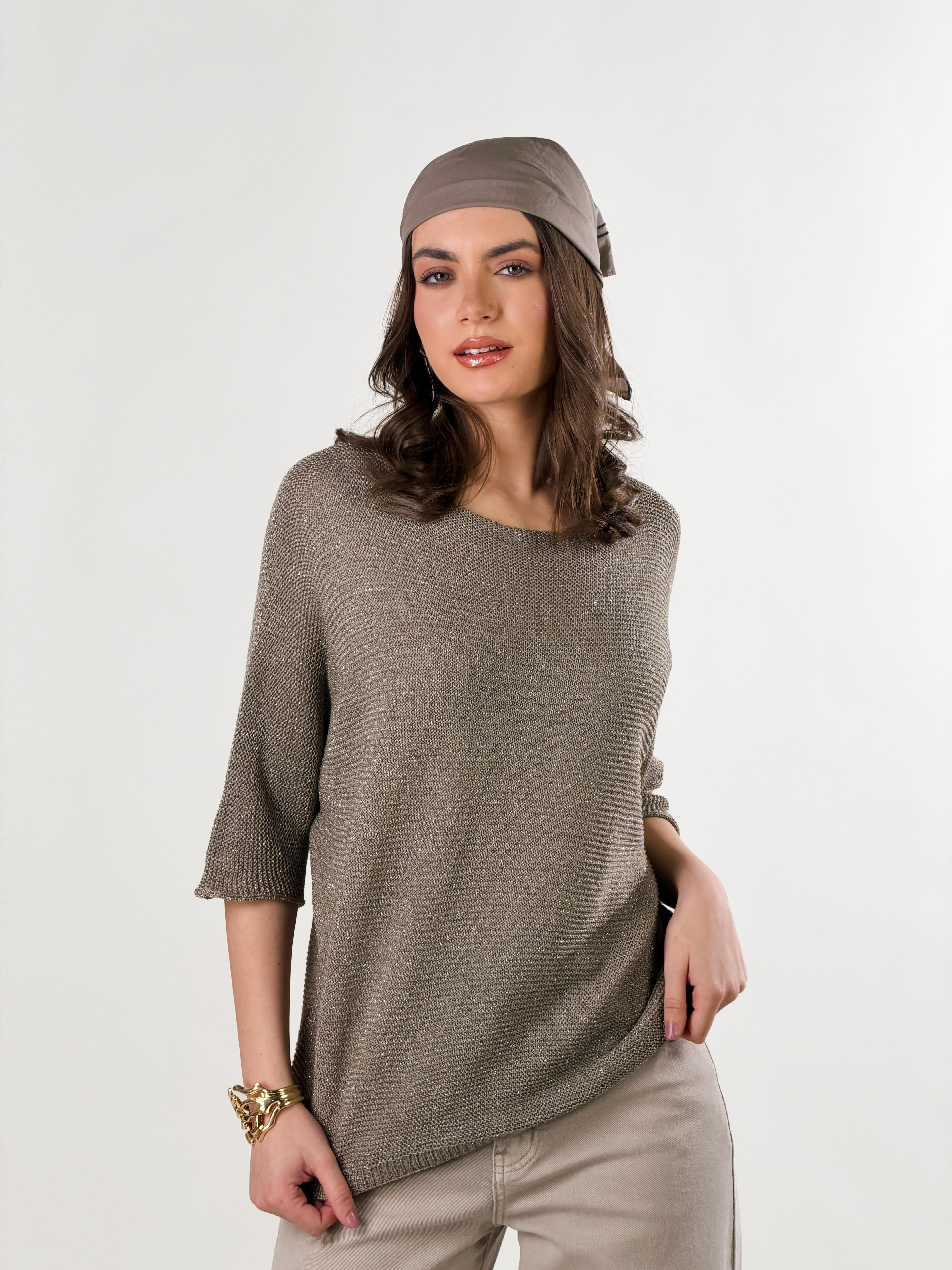 Maglia con lavorazione a maglia leggera, vestibili|Colore:Fango