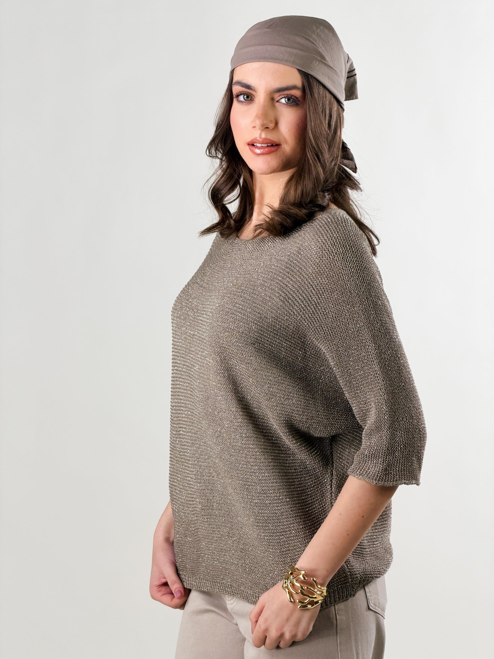 Maglia con lavorazione a maglia leggera, vestibili|Colore:Fango