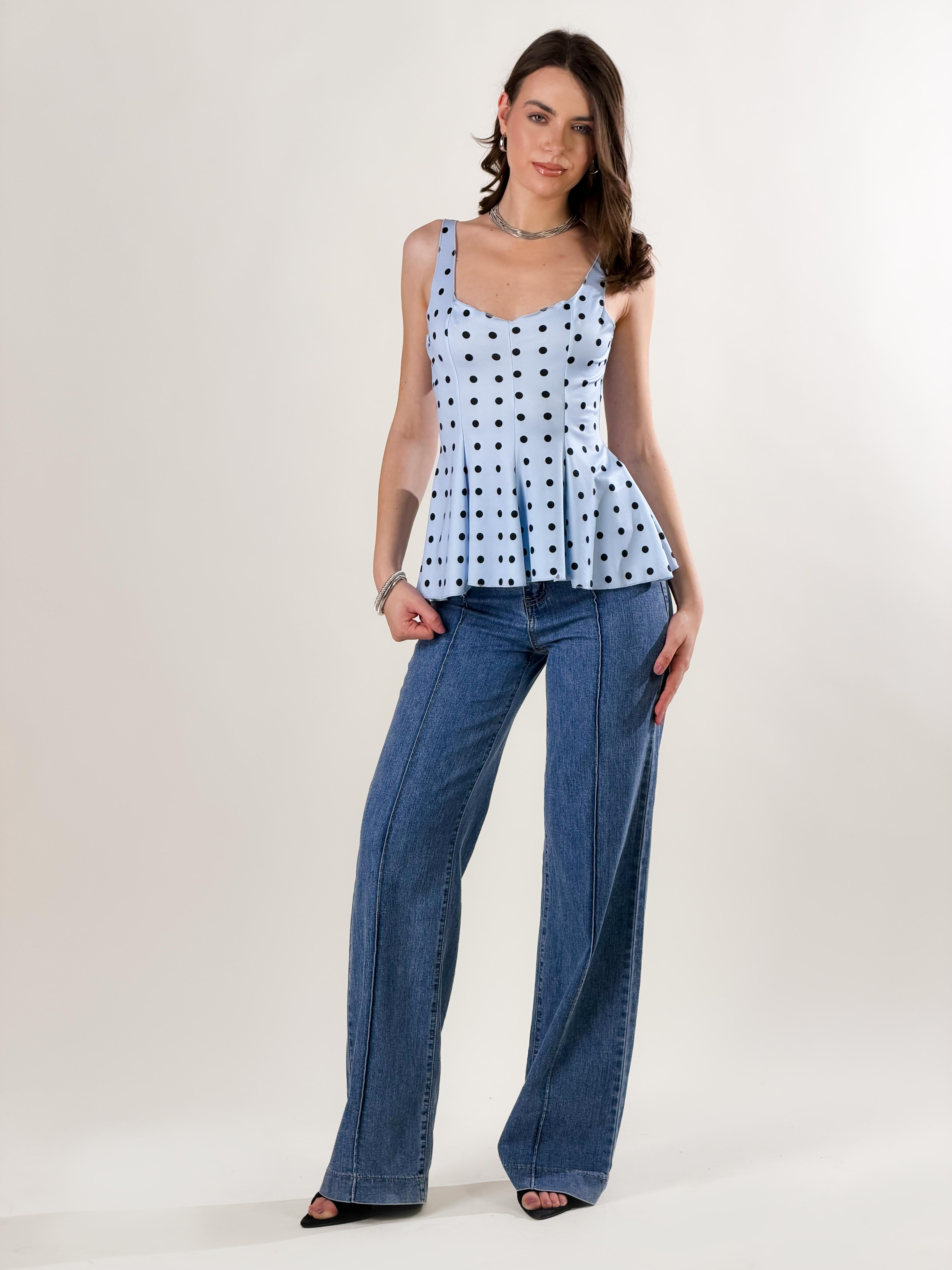 Top Principessa a pois |Colore:Celeste