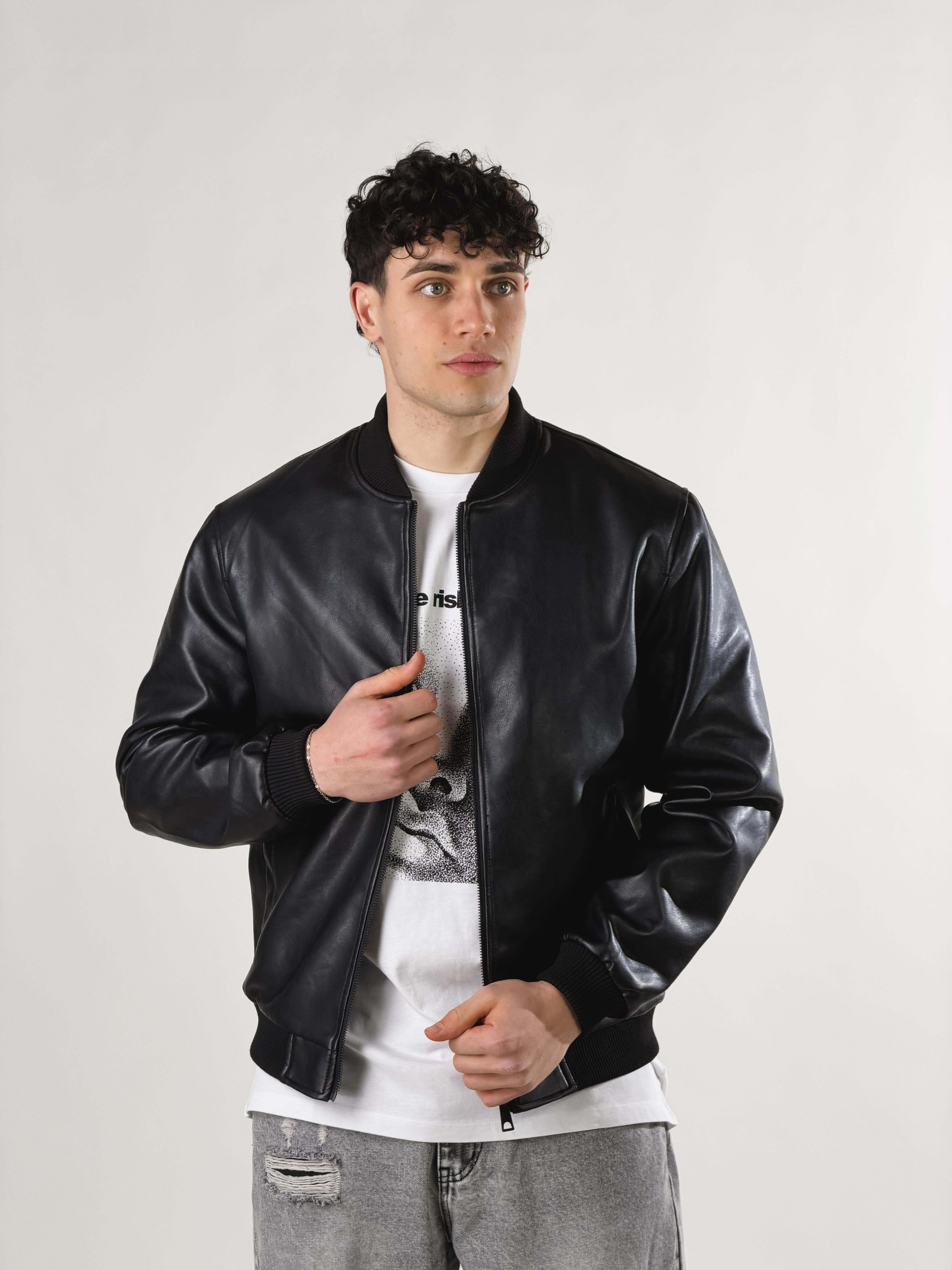 Bomber effetto pelle|Colore:Nero