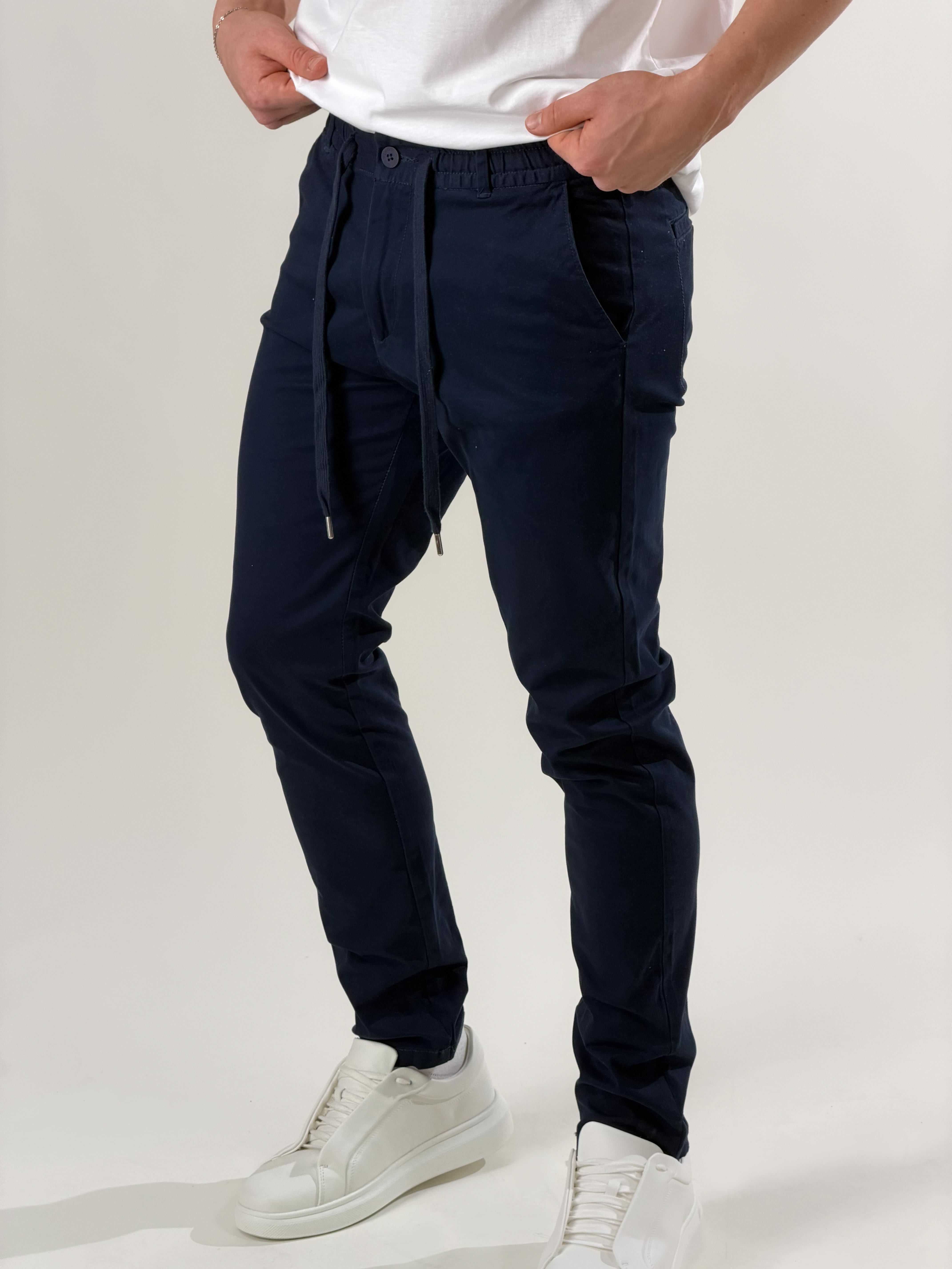 Pantalone slim fit con coulisse|Colore:Blu