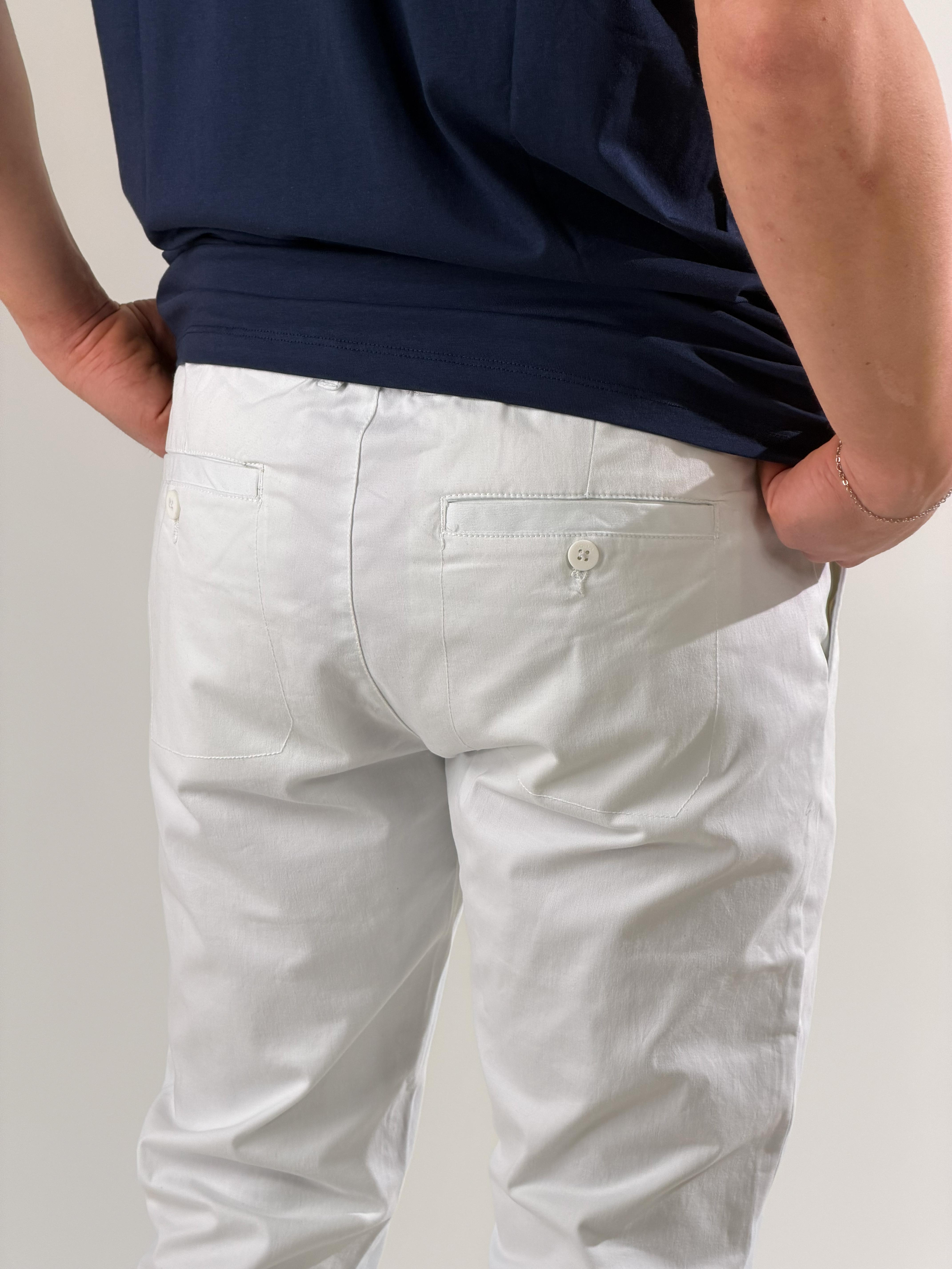 Pantalone slim fit con coulisse|Colore:Bianco