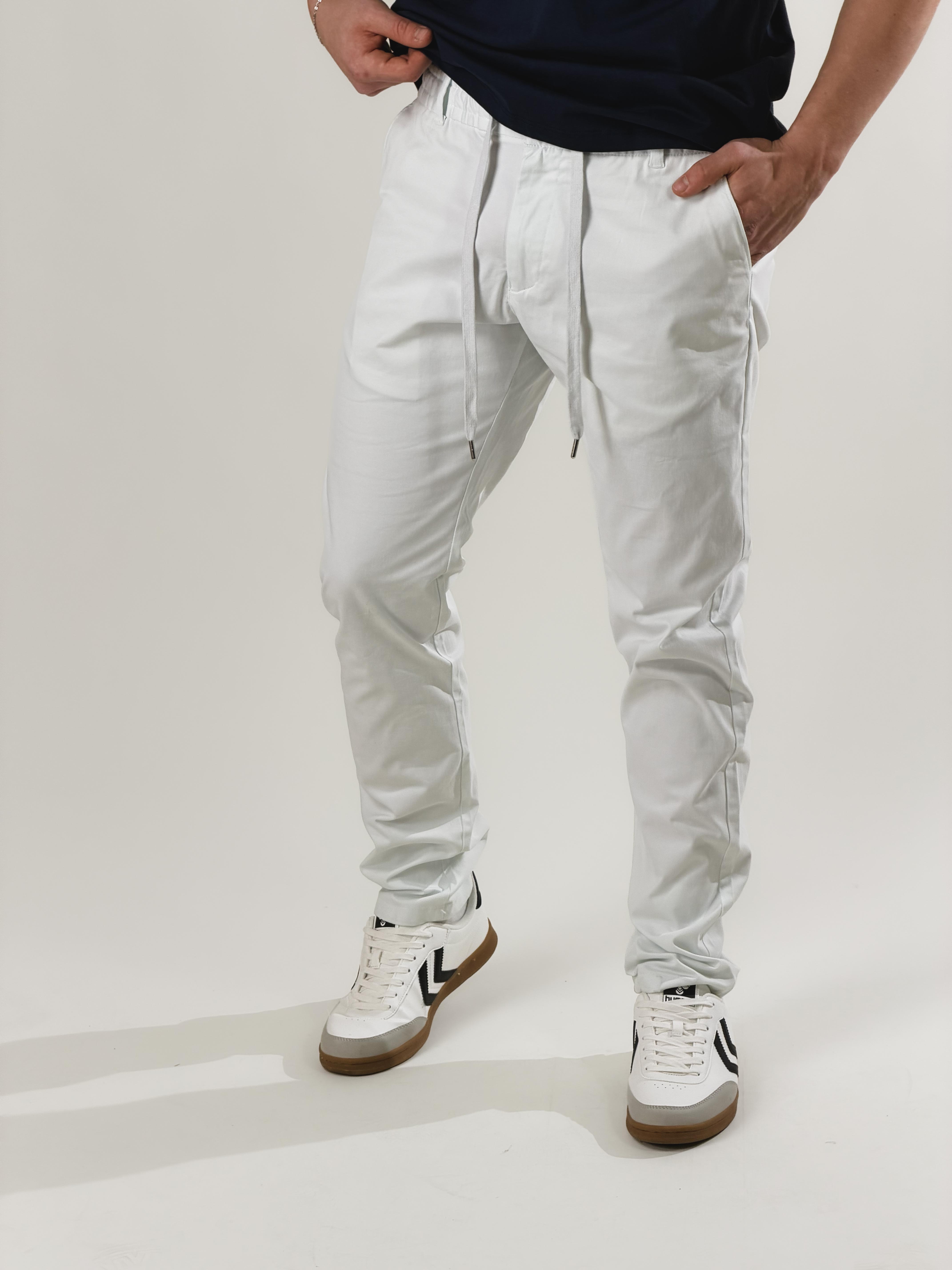 Pantalone slim fit con coulisse|Colore:Bianco