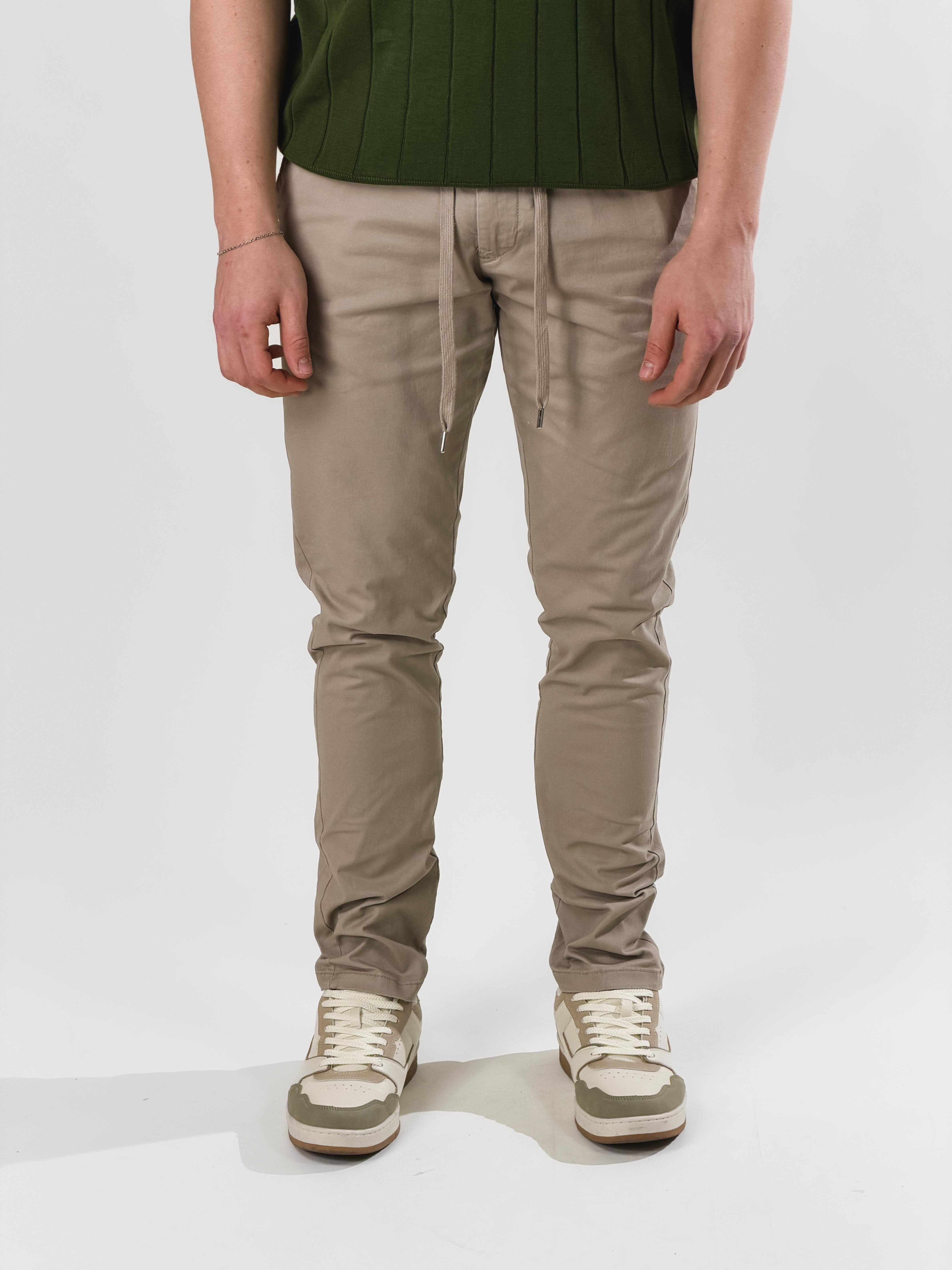 Pantalone slim fit con coulisse|Colore:Beige