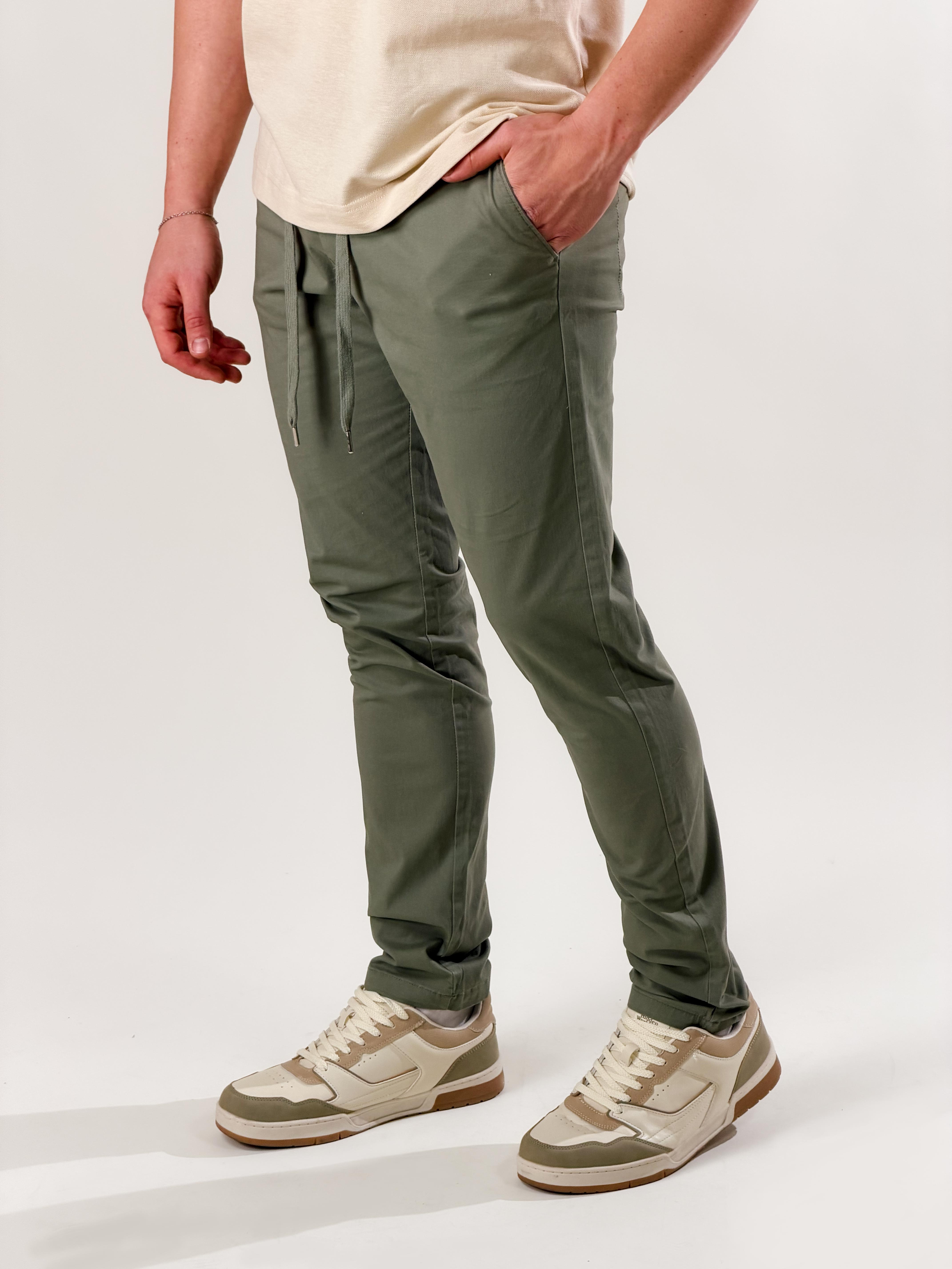 Pantalone slim fit con coulisse|Colore:Verde militare
