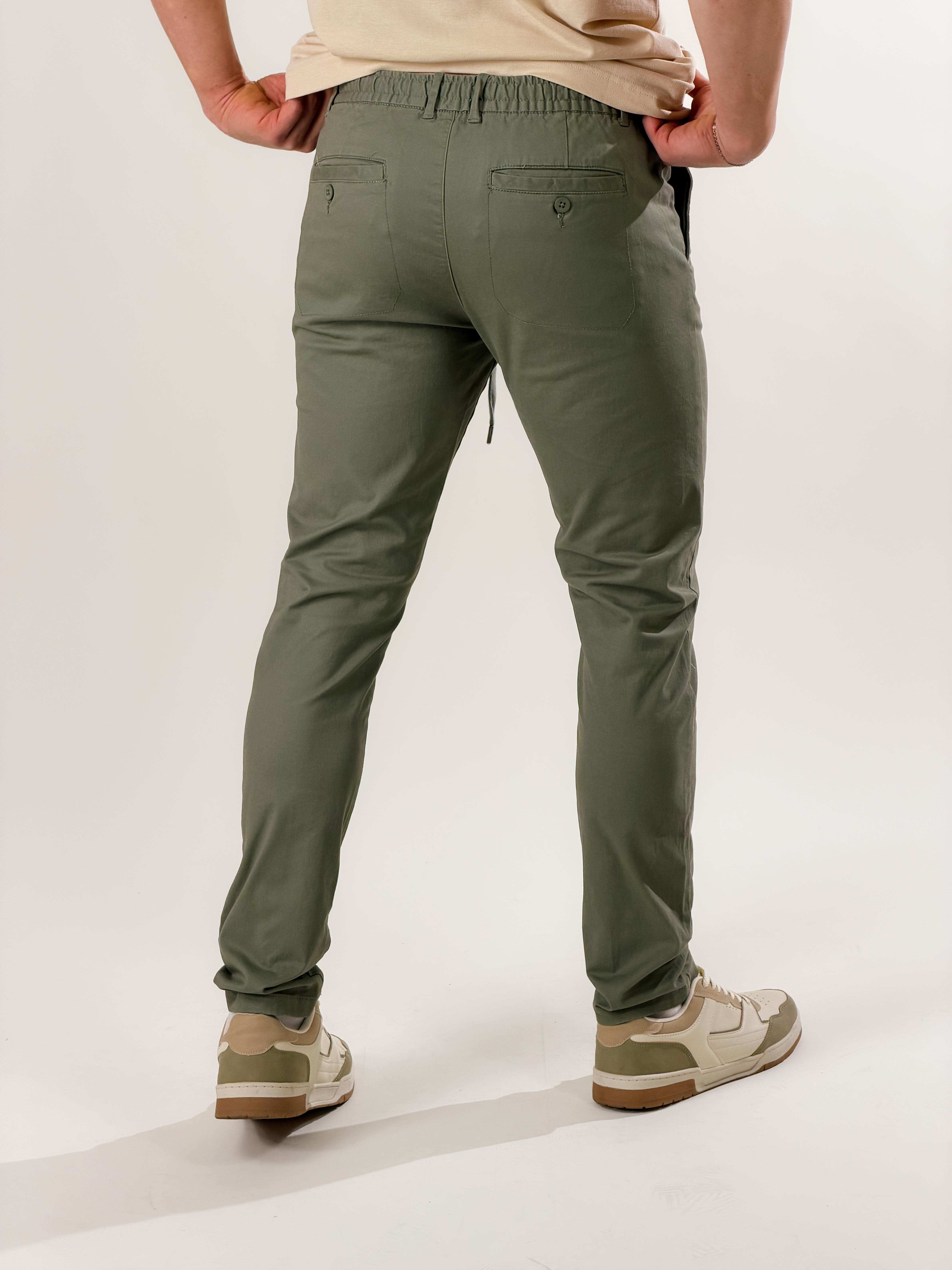 Pantalone slim fit con coulisse|Colore:Verde militare