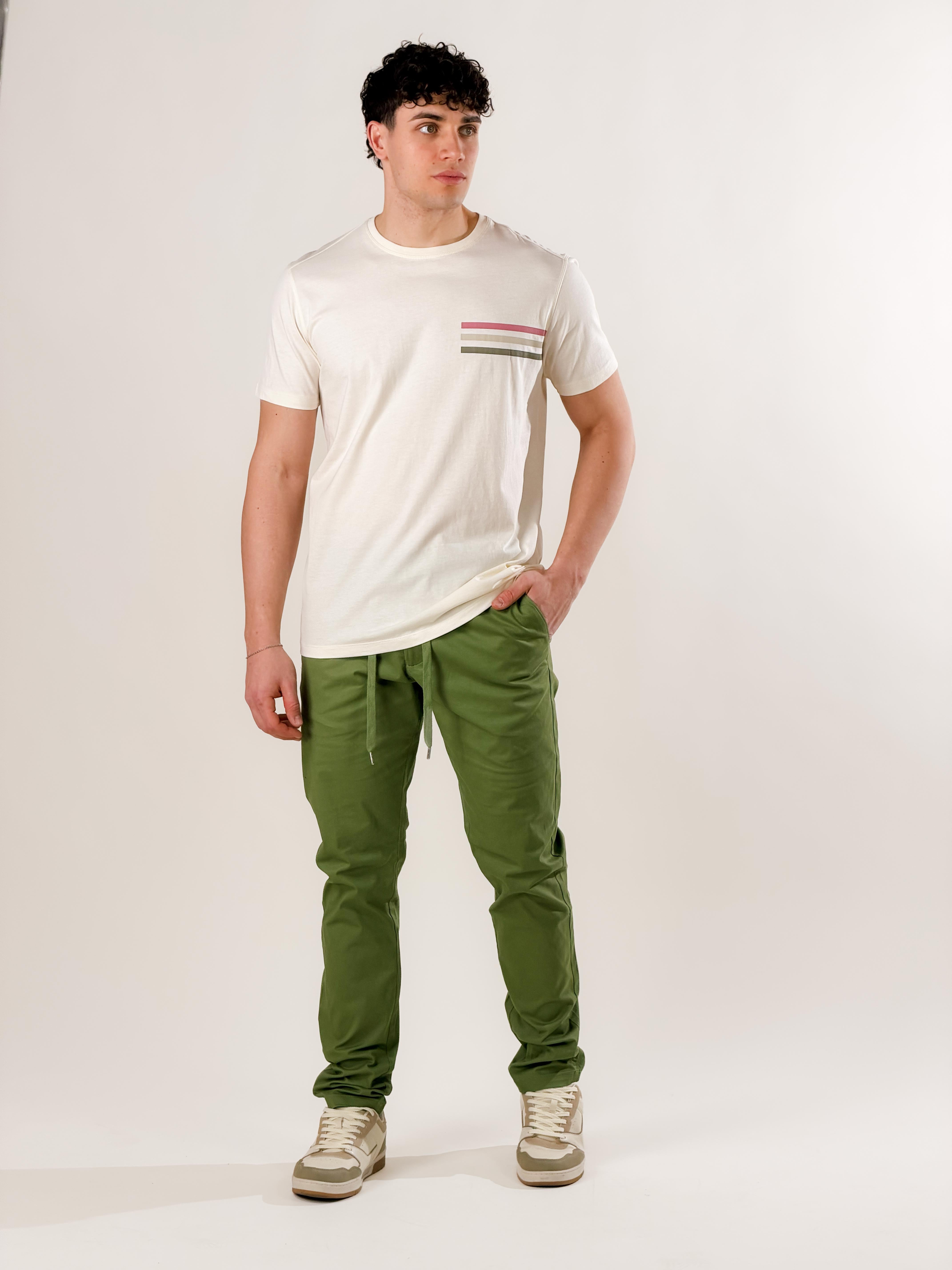 Pantalone slim fit con coulisse|Colore:Verde pesto