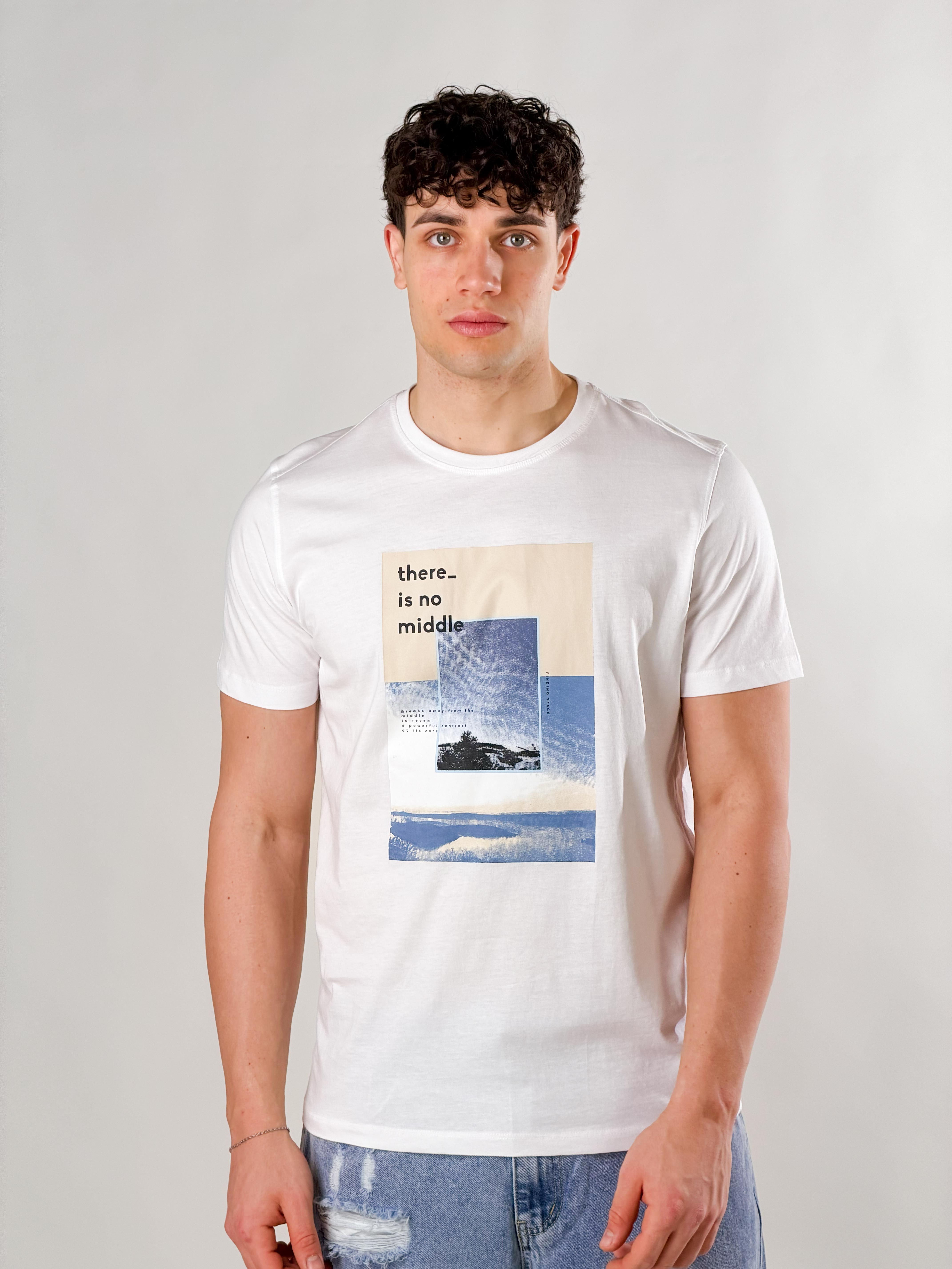 T-Shirt basie fit con stampa|Colore:Bianco