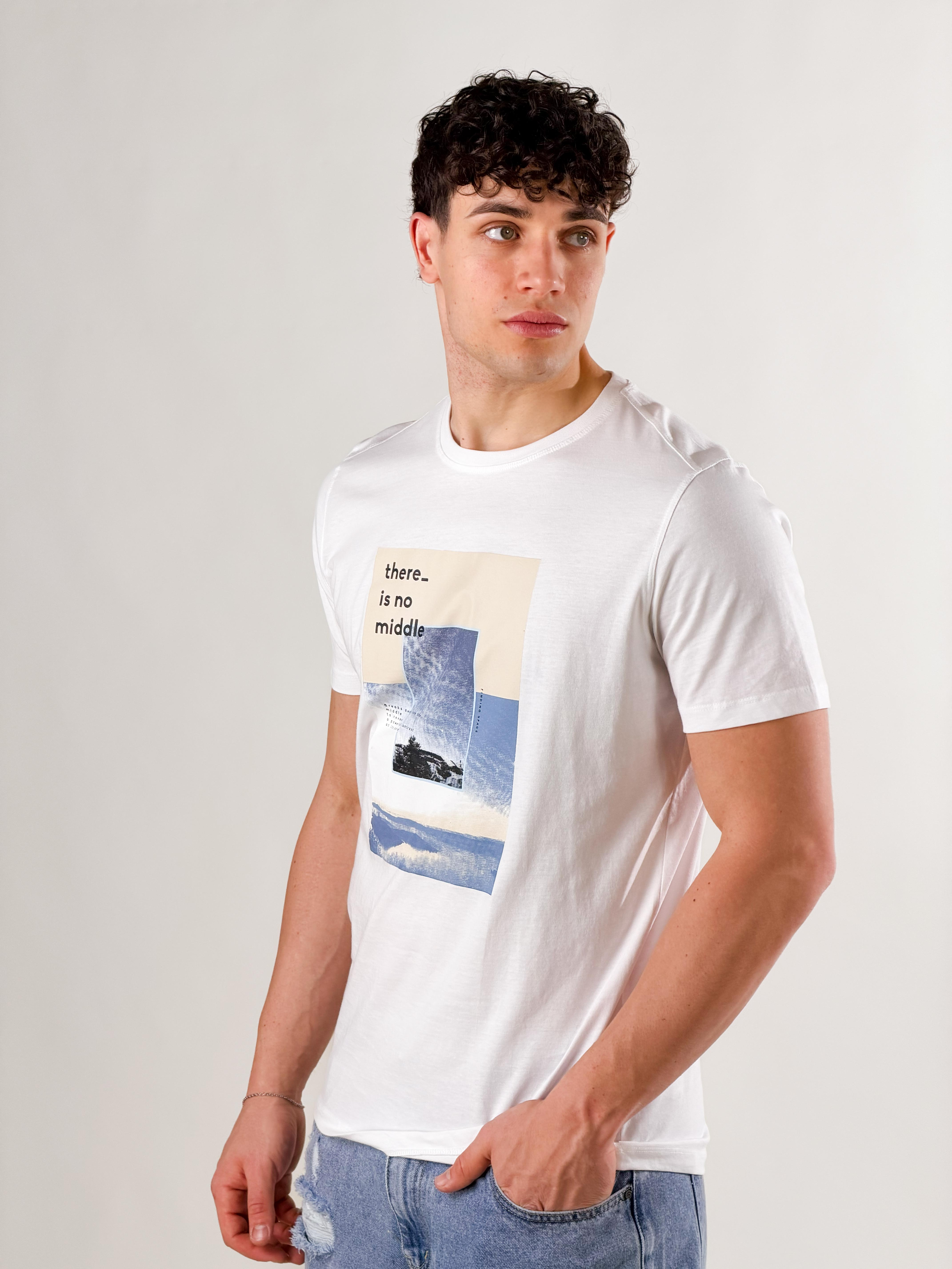 T-Shirt basie fit con stampa|Colore:Bianco
