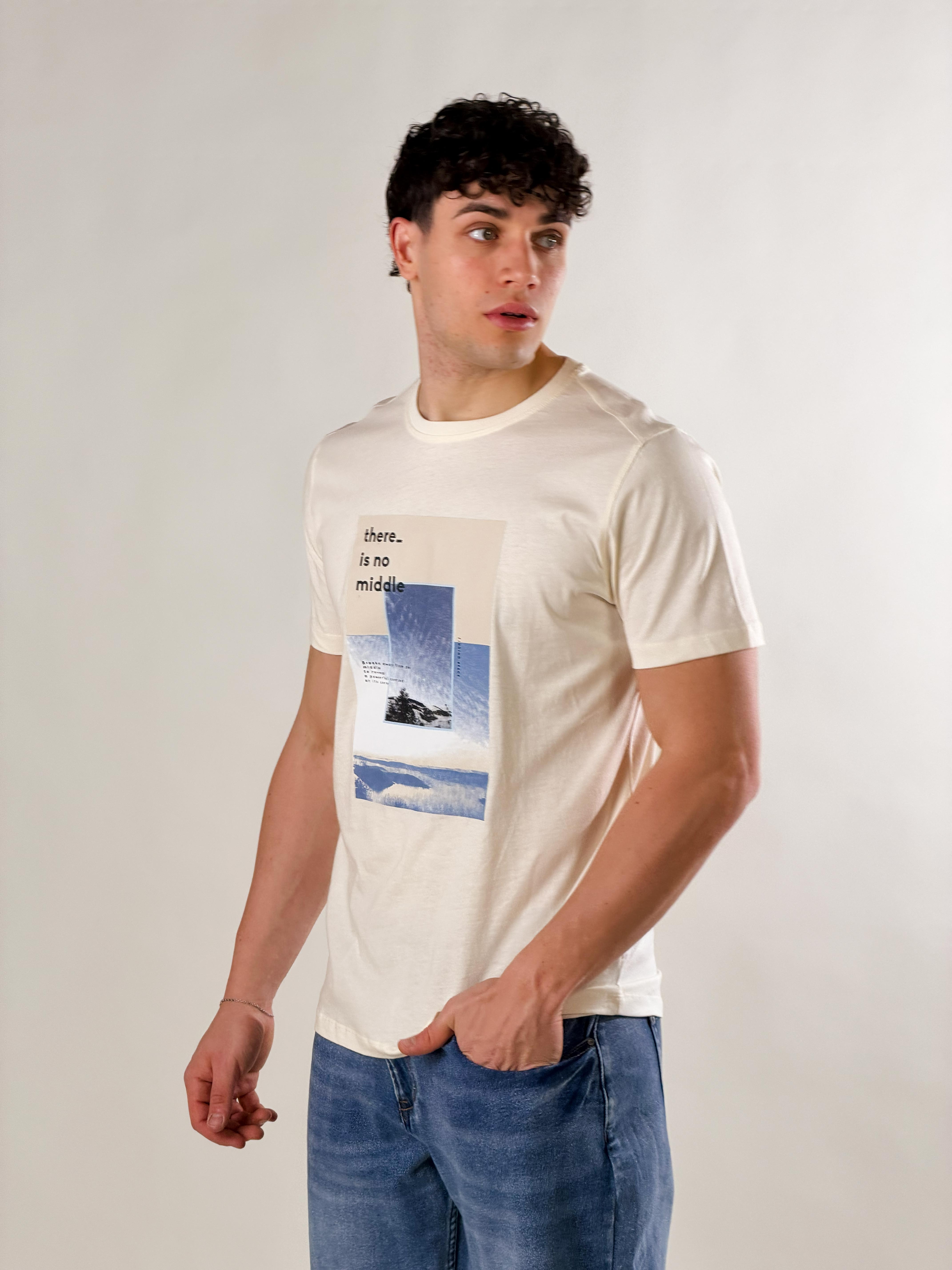 T-Shirt basie fit con stampa|Colore:Burro