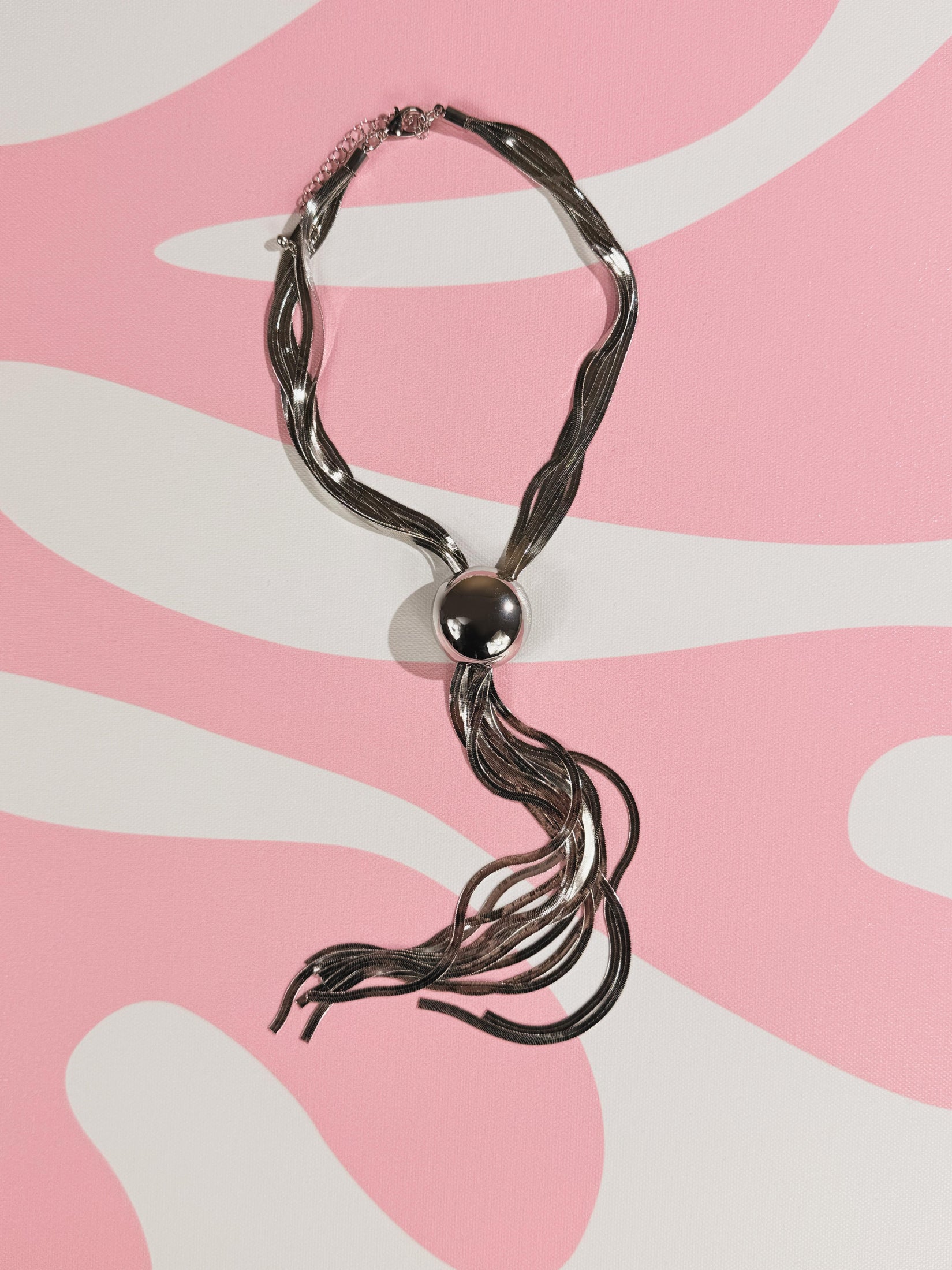 Collana sfera e frange|Colore:Argento