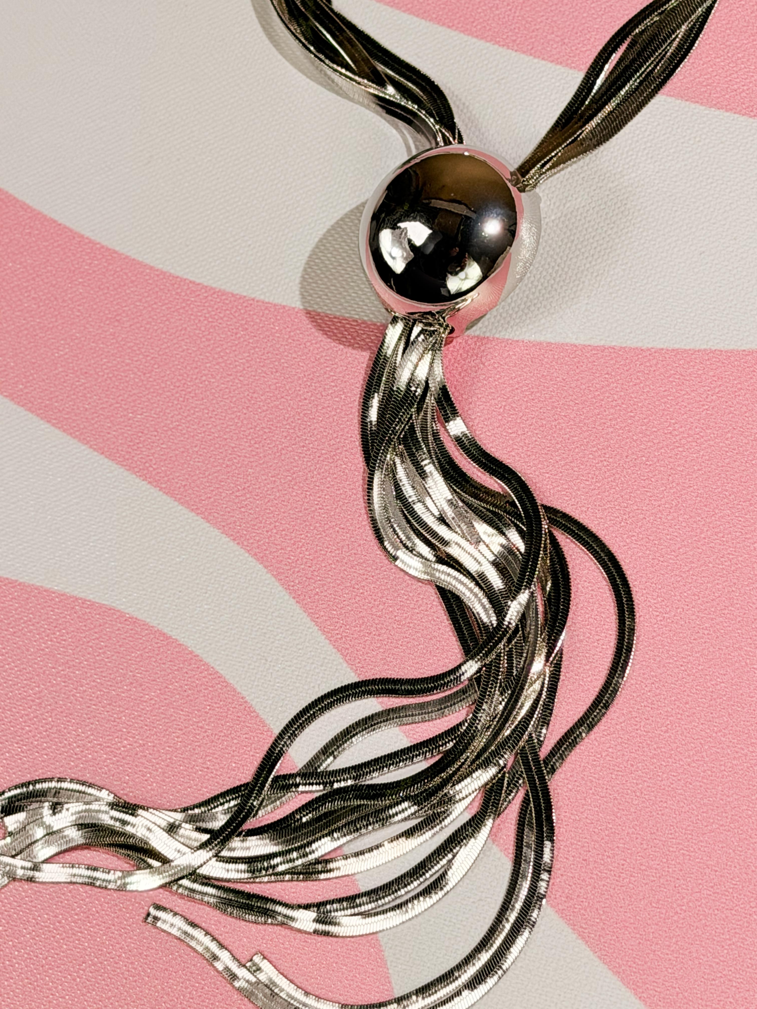 Collana sfera e frange|Colore:Argento