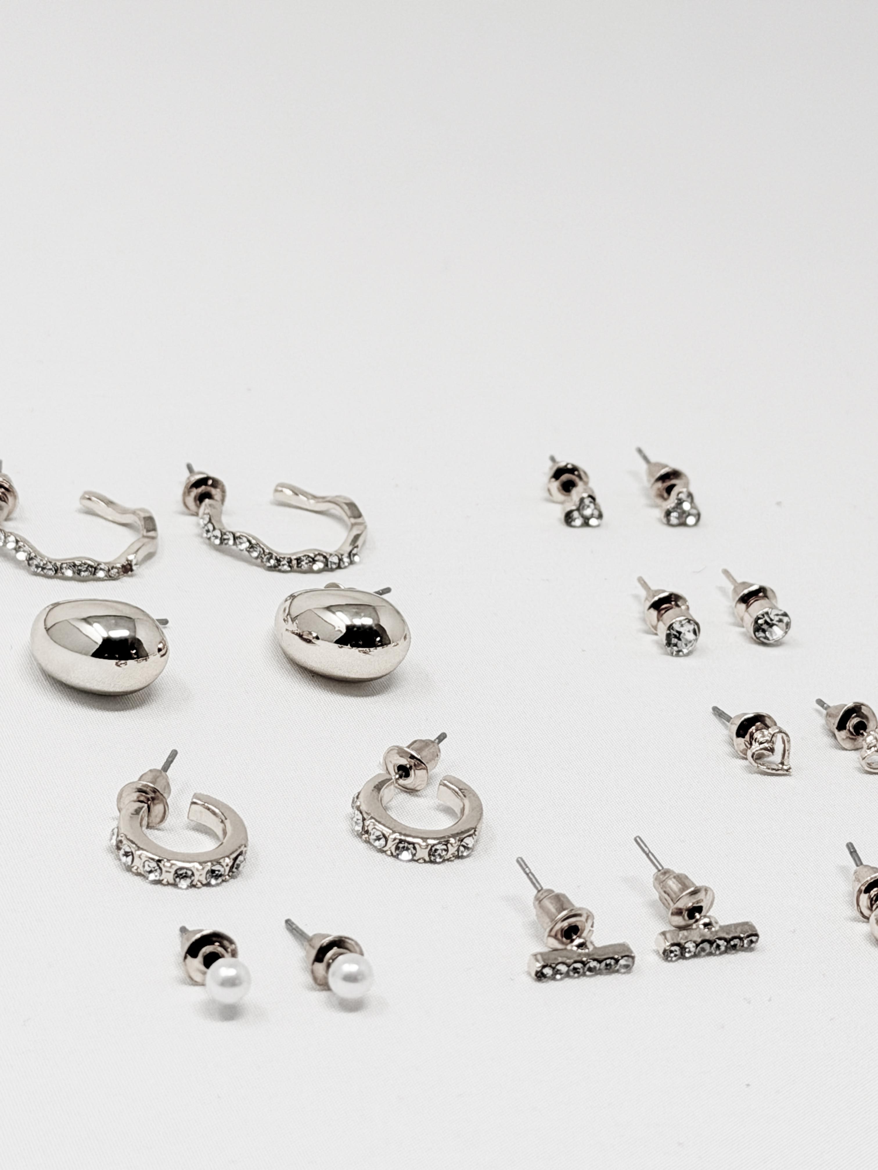 Set orecchini assortiti strass e perle|Colore:Argento