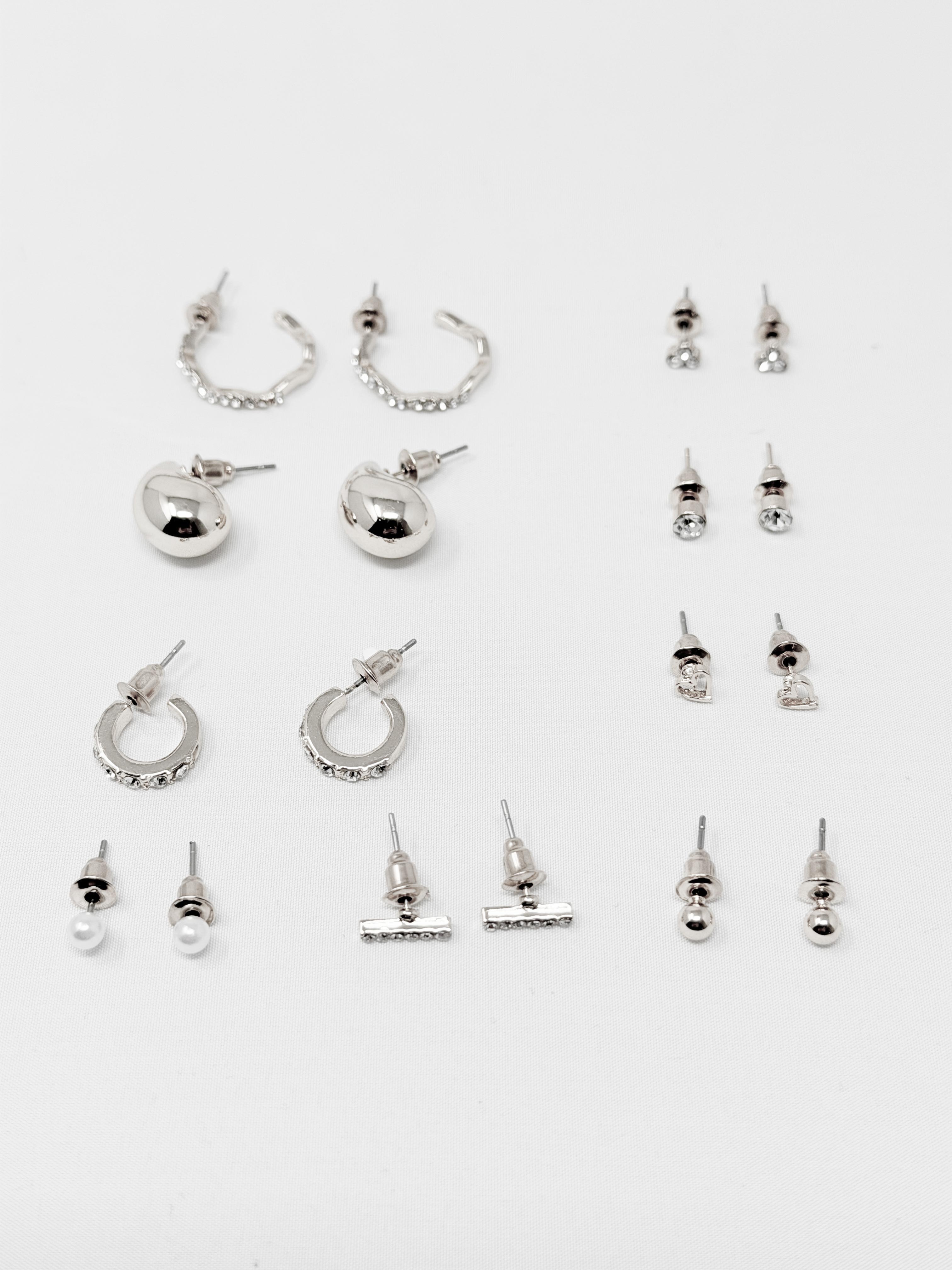 Set orecchini assortiti strass e perle|Colore:Argento