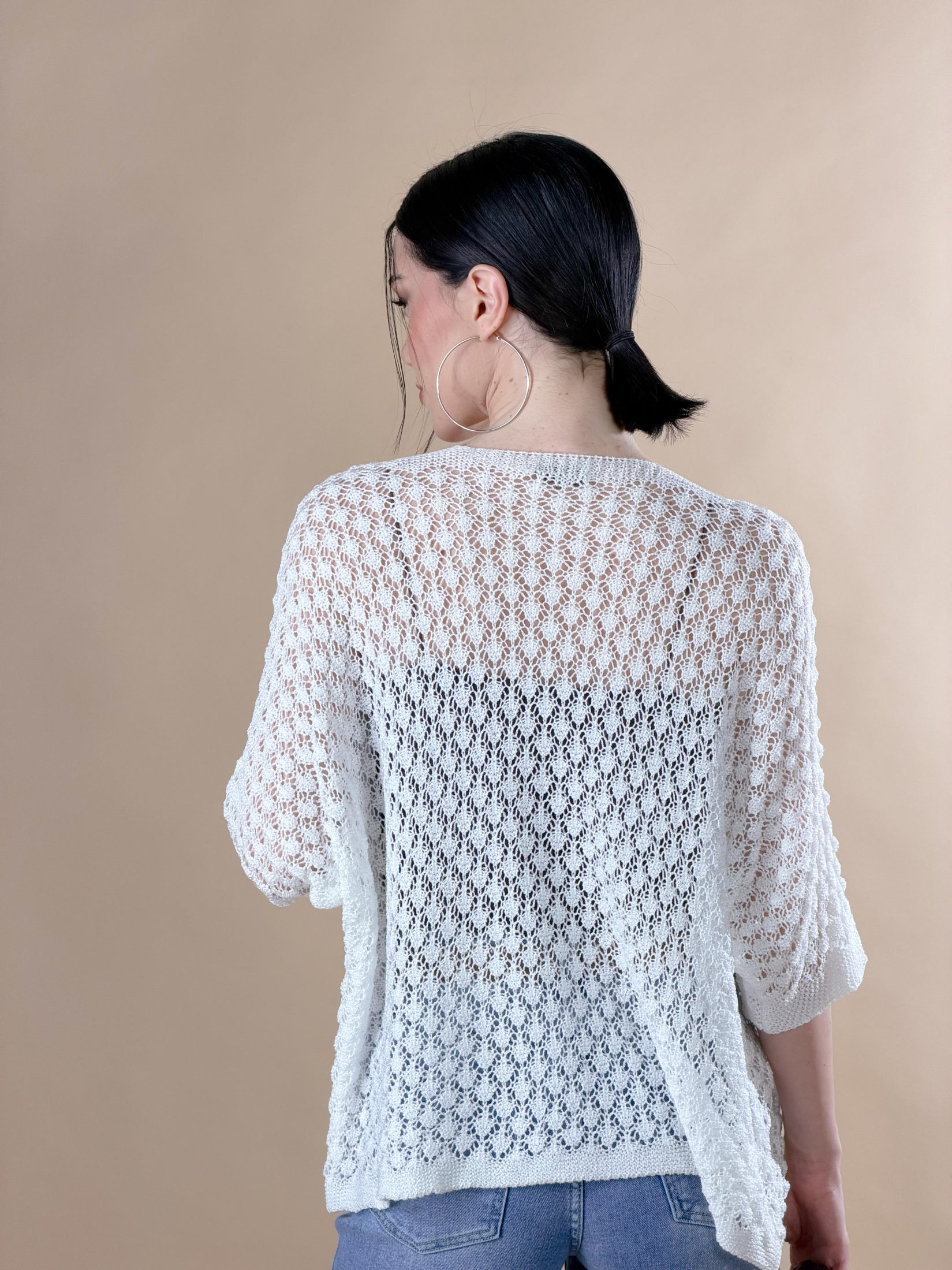 Cardigan in maglia traforata|Colore:Bianco