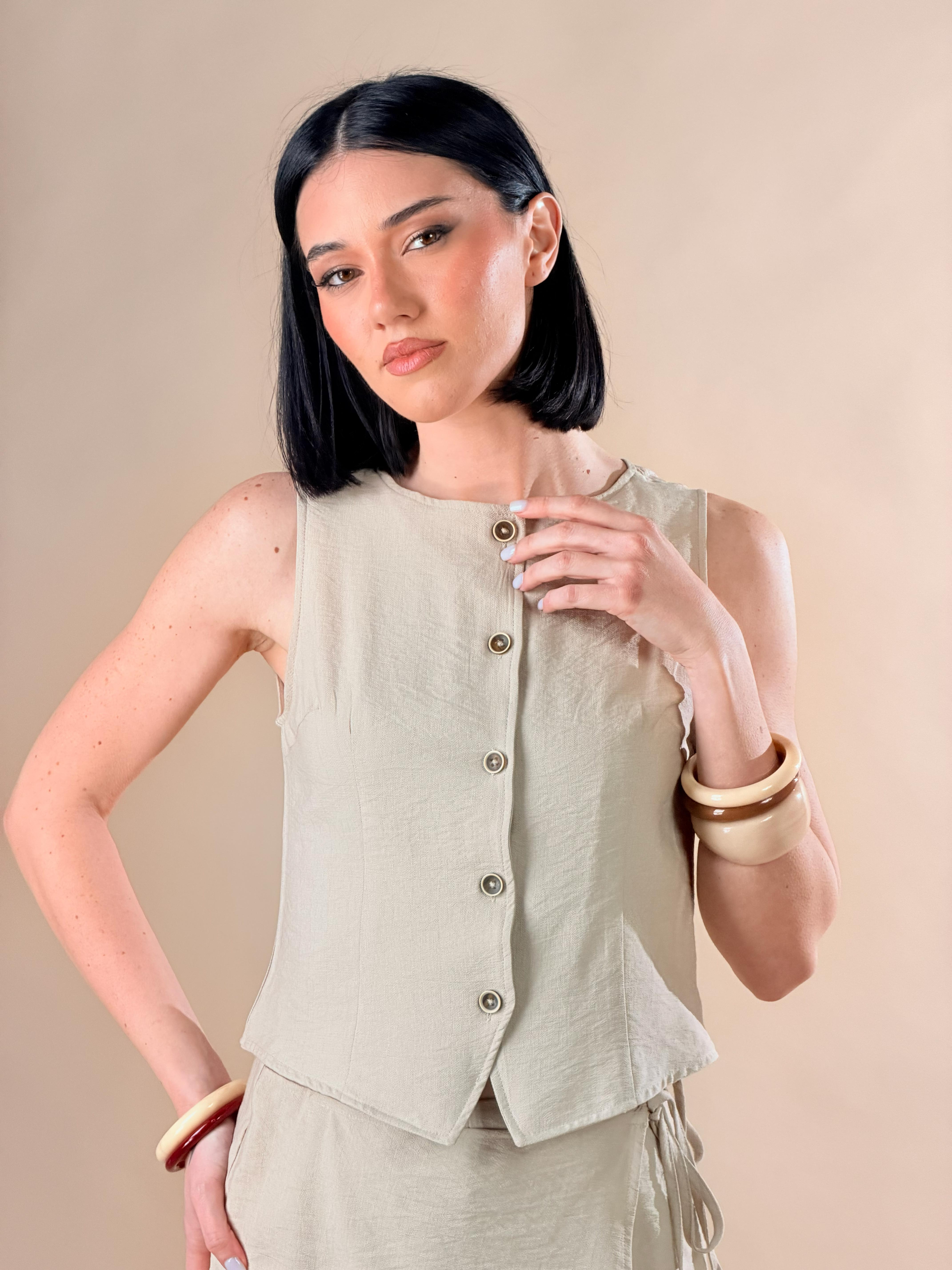 Gilet con scollo|Colore:Beige
