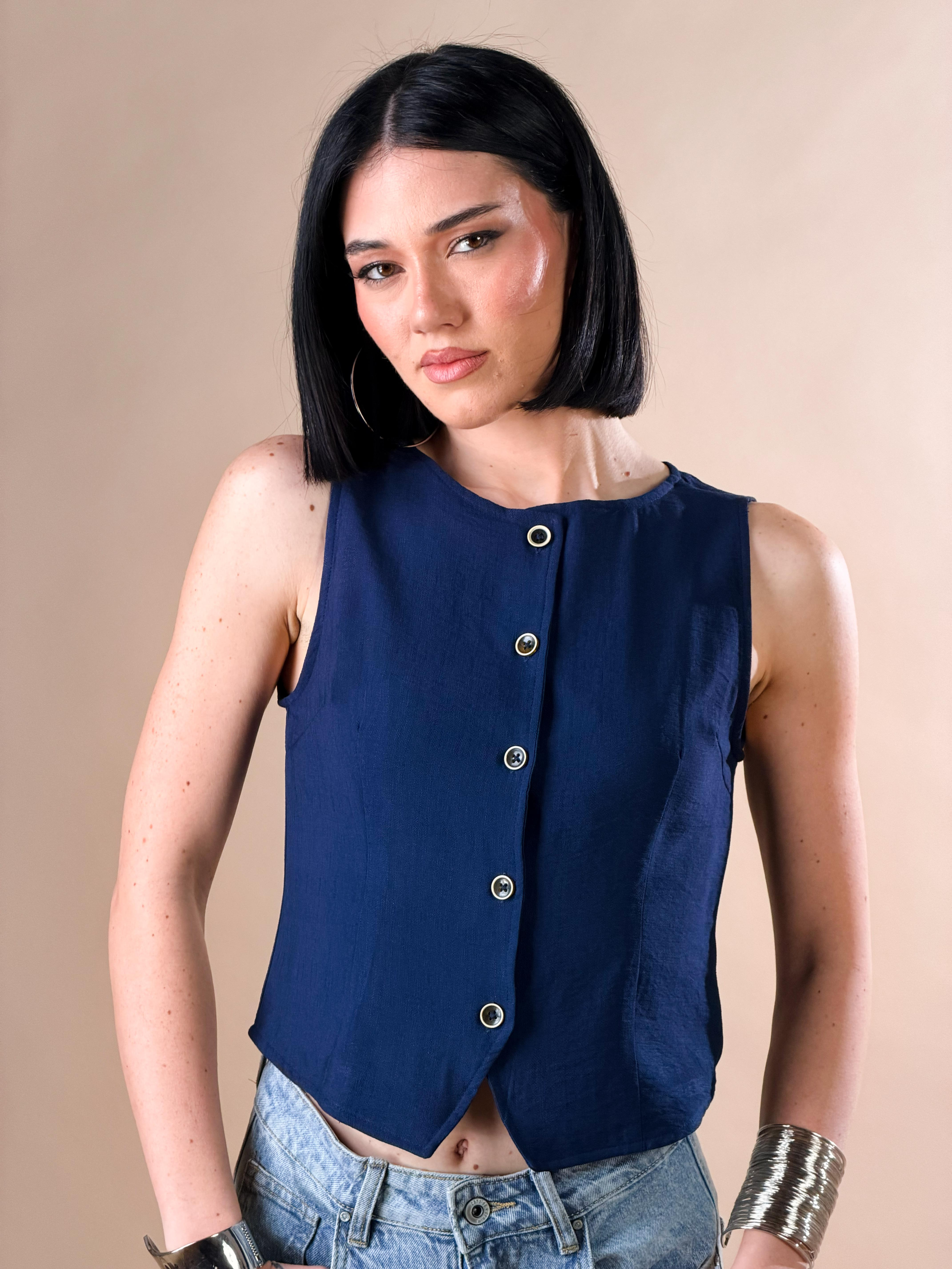 Gilet con scollo|Colore:Blu