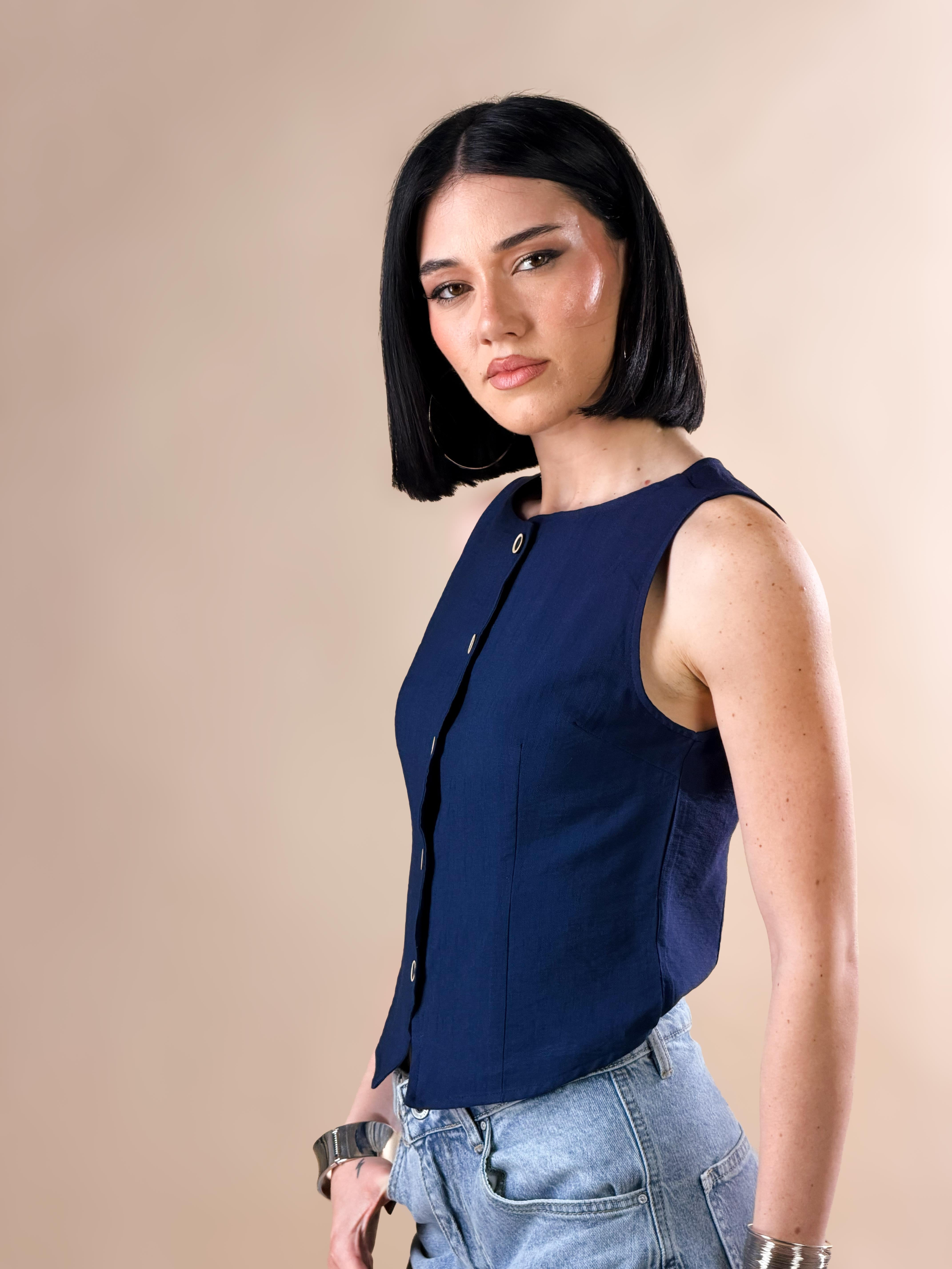 Gilet con scollo|Colore:Blu