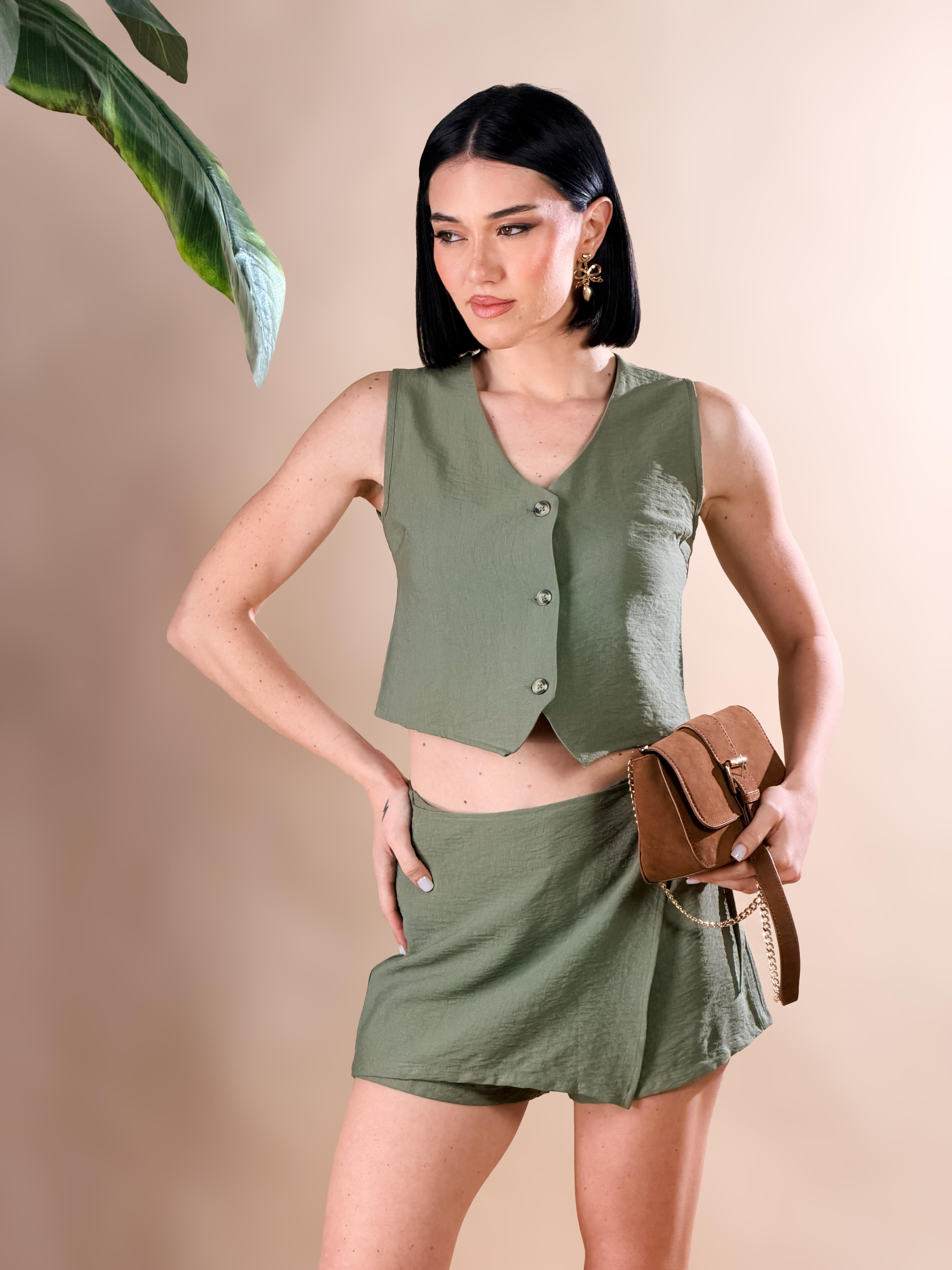 Gilet cropped|Colore:Verde militare