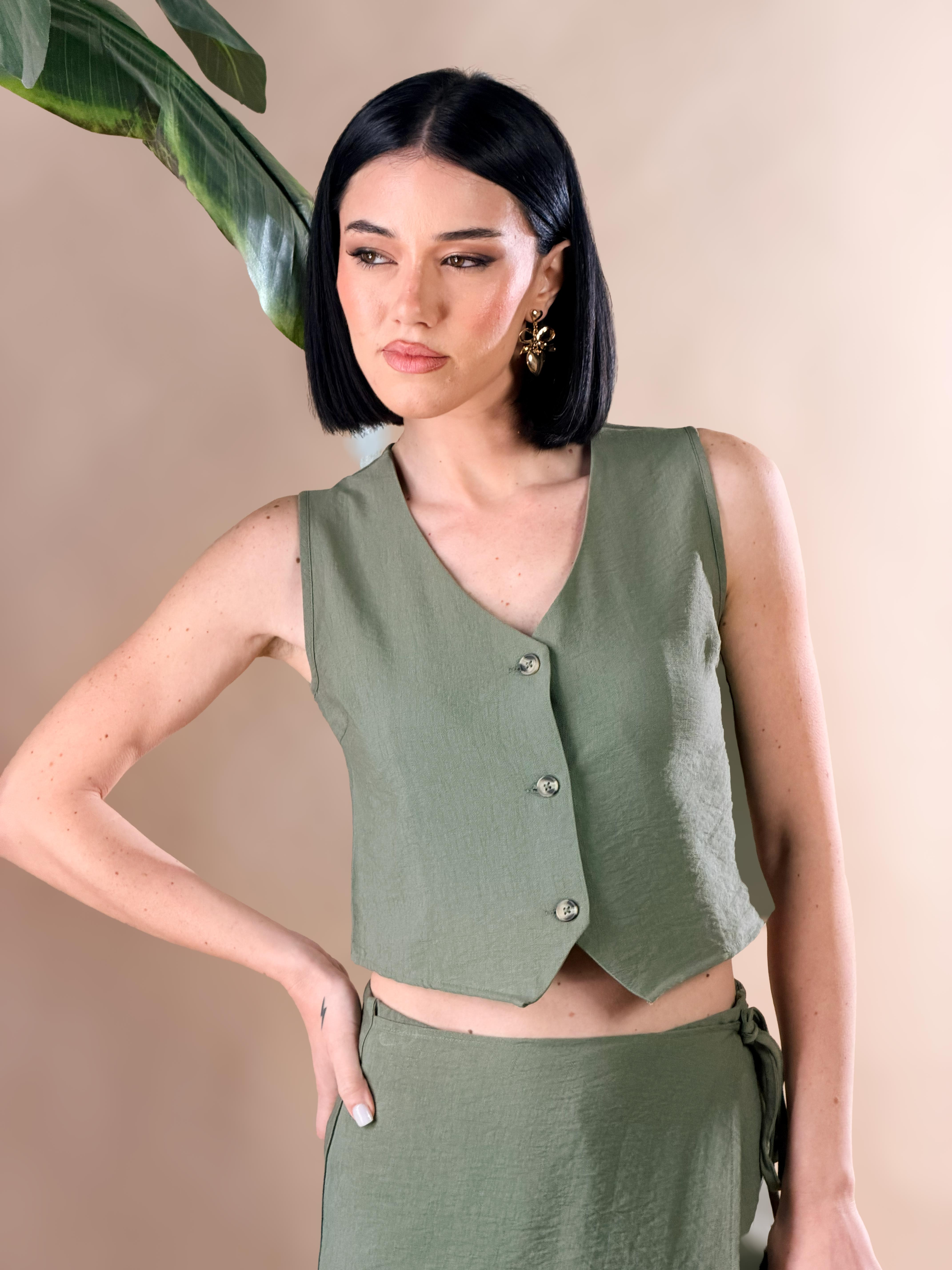 Gilet cropped|Colore:Verde militare