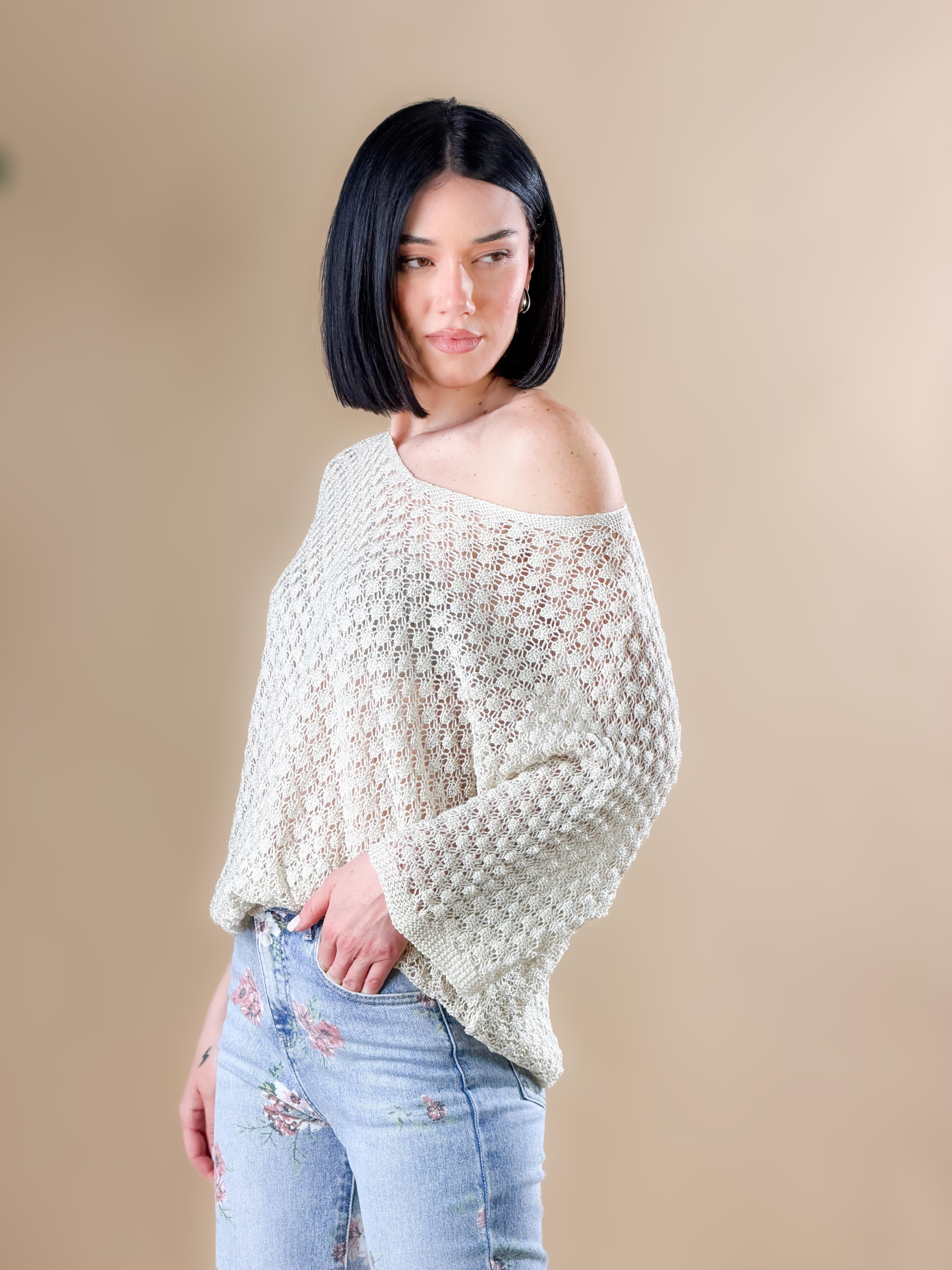 Maglia traforata in stile "crochet"|Colore:Beige