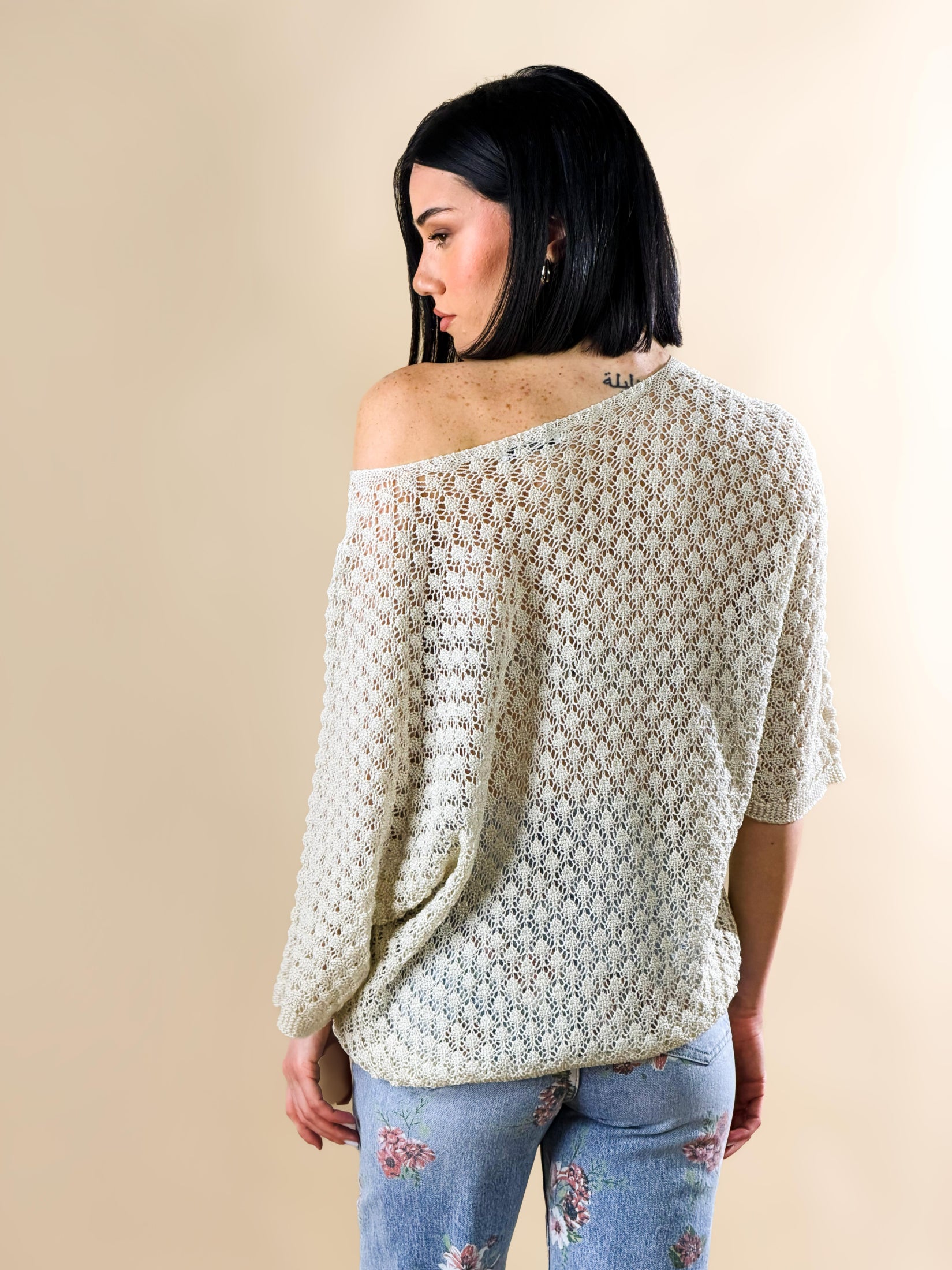 Maglia traforata in stile "crochet"|Colore:Beige