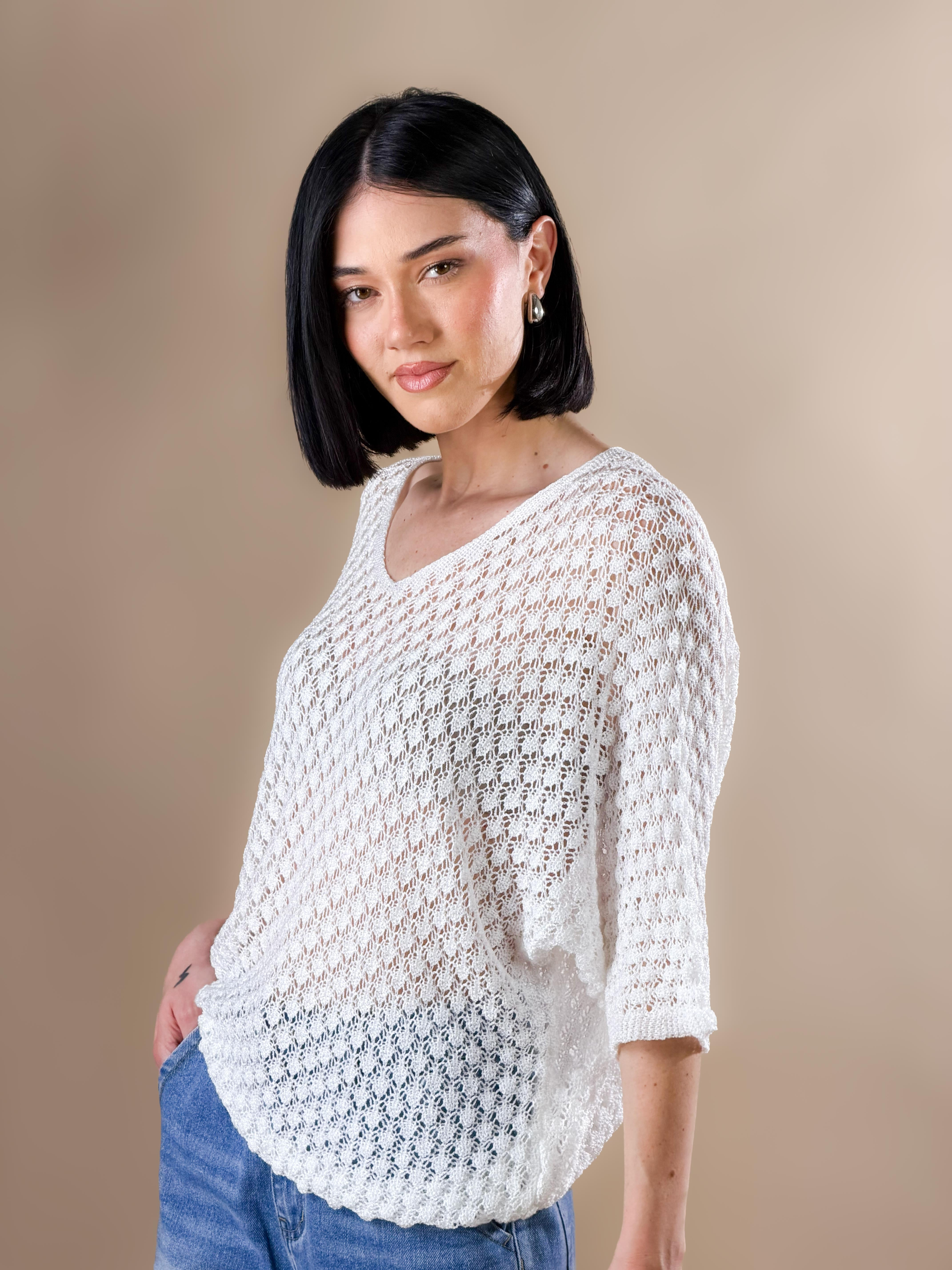 Maglia traforata in stile "crochet"|Colore:Bianco