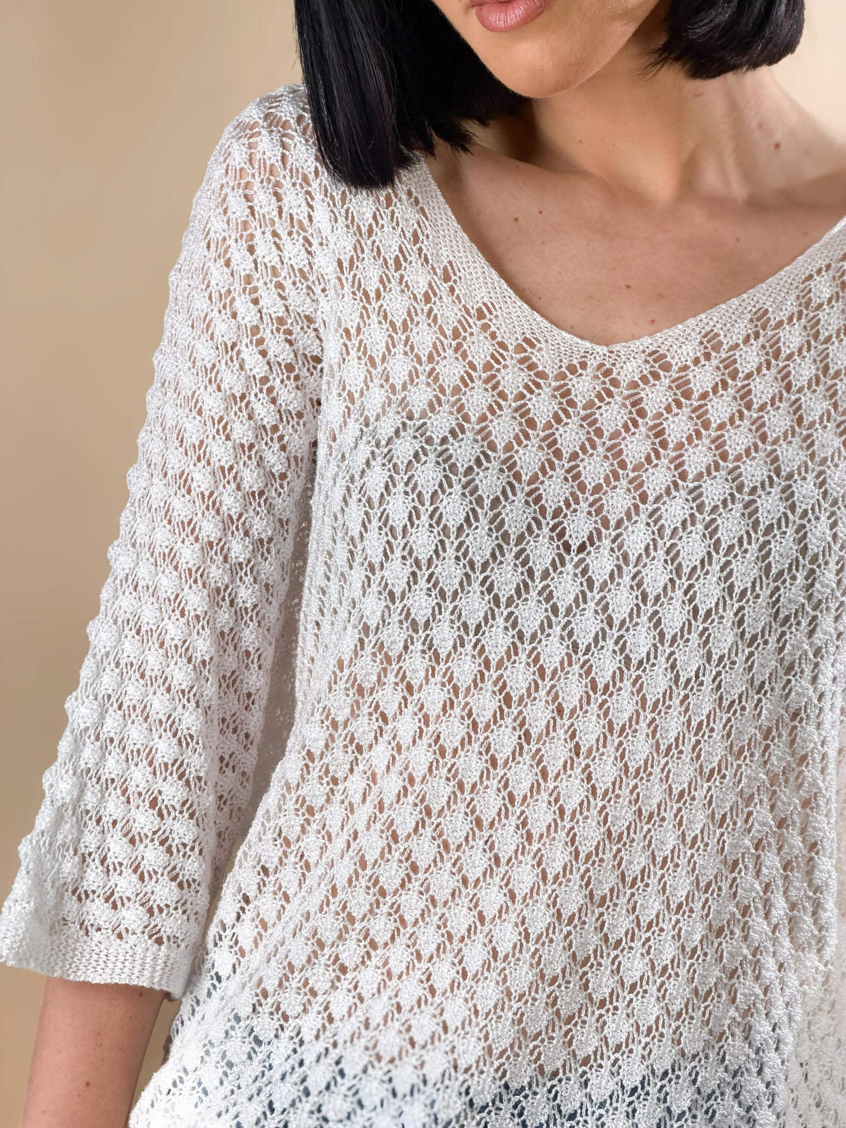 Maglia traforata in stile "crochet"|Colore:Bianco