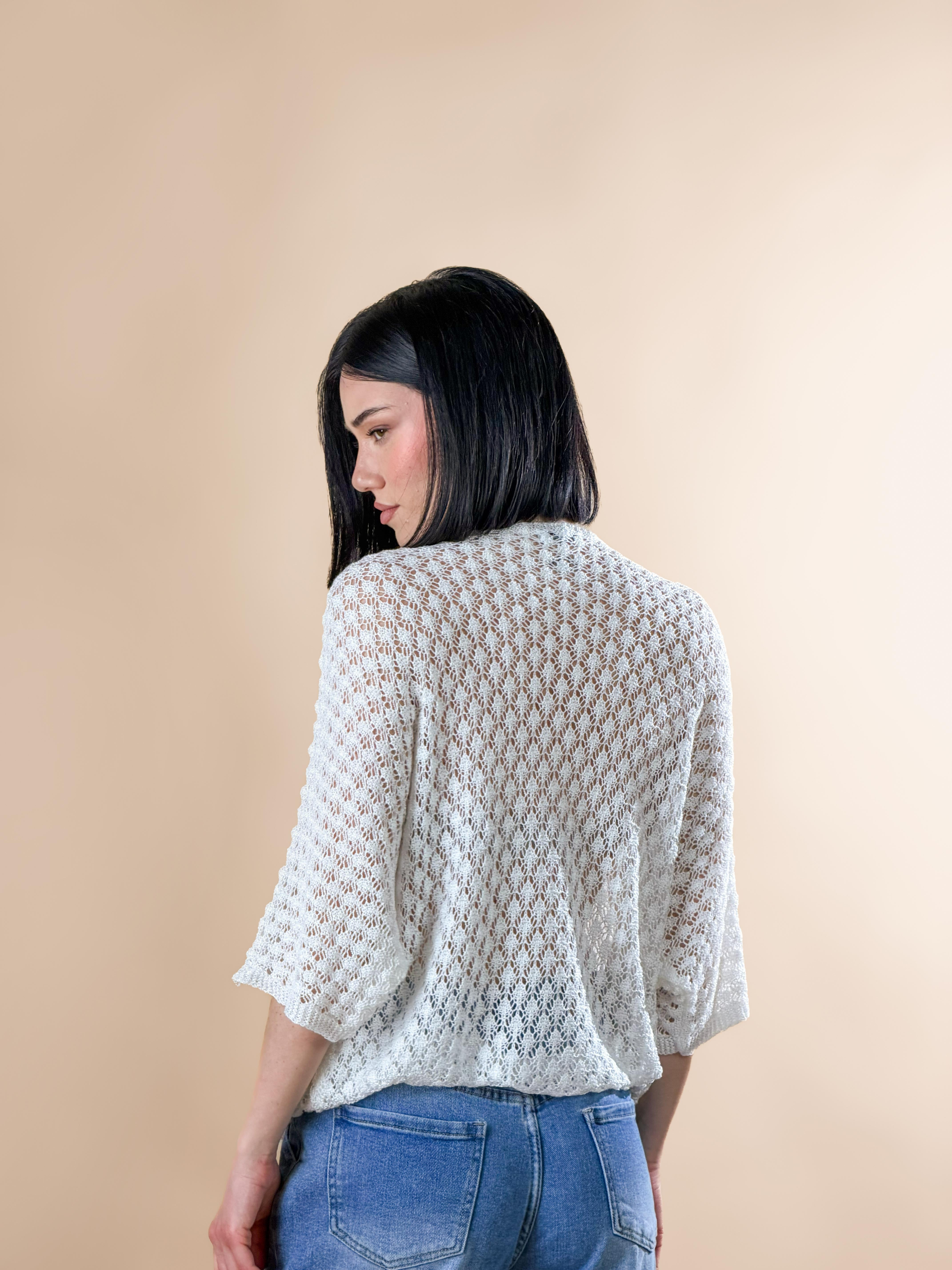 Maglia traforata in stile "crochet"|Colore:Bianco