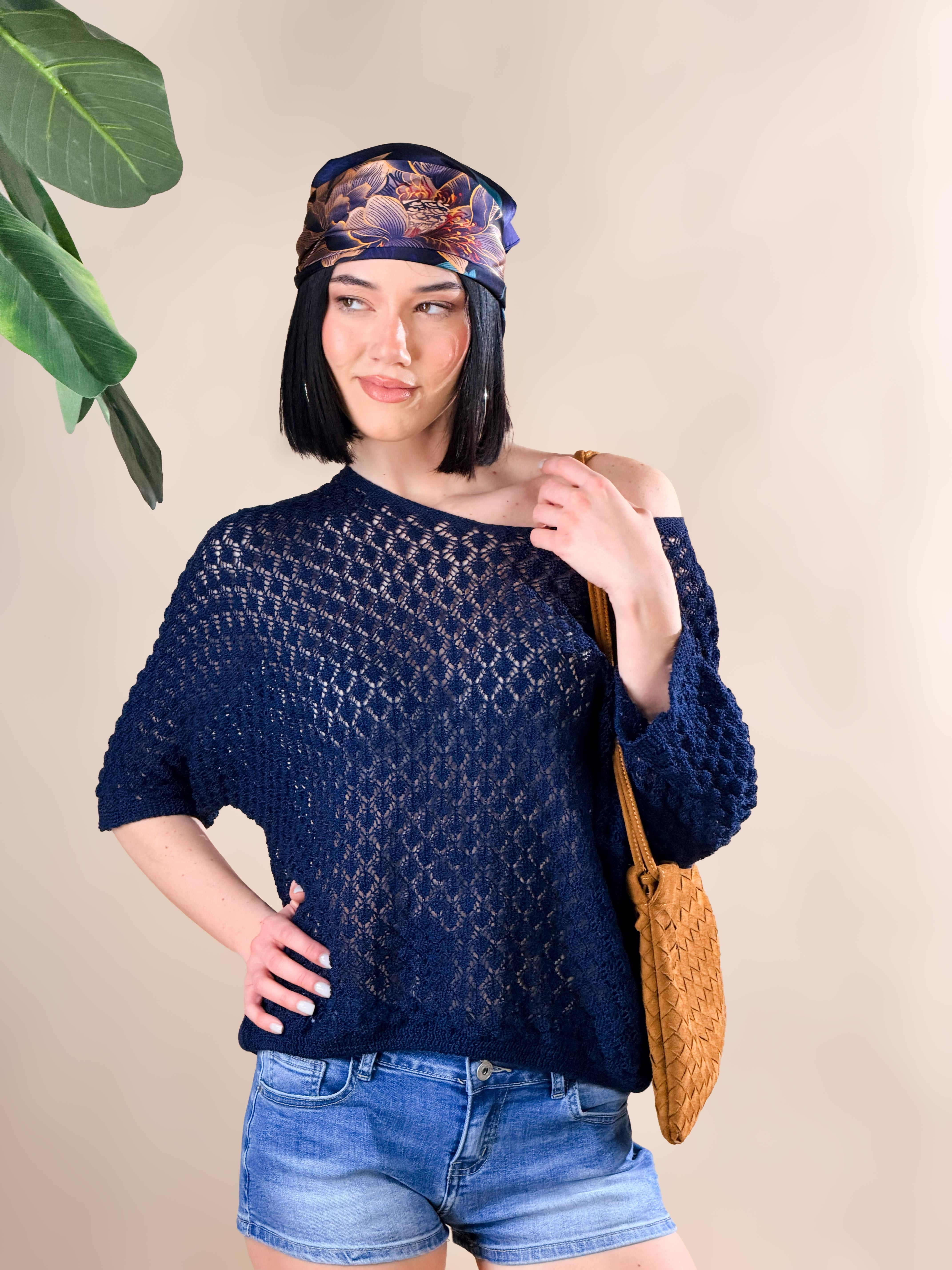 Maglia traforata in stile "crochet"|Colore:Blu