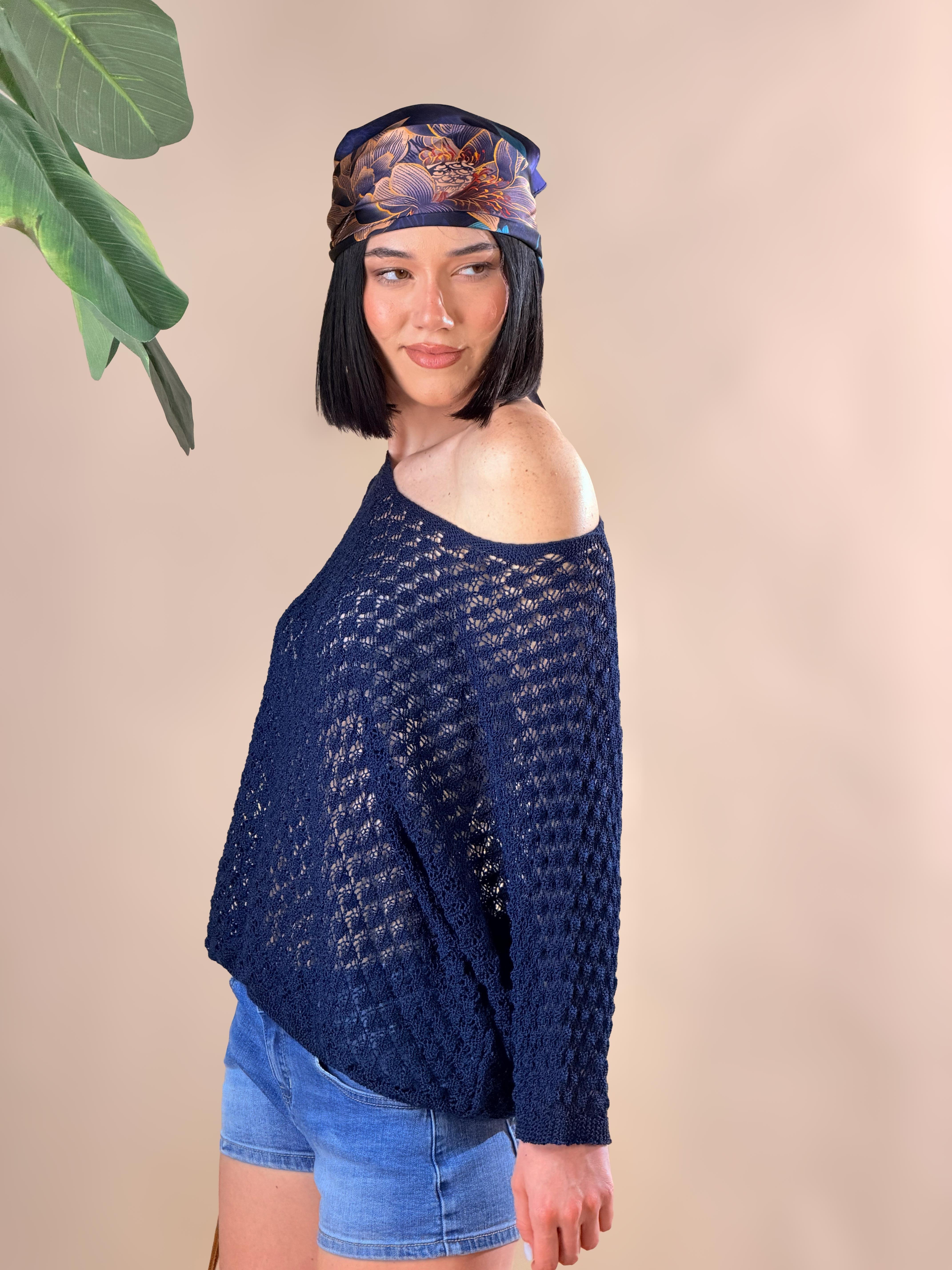 Maglia traforata in stile "crochet"|Colore:Blu