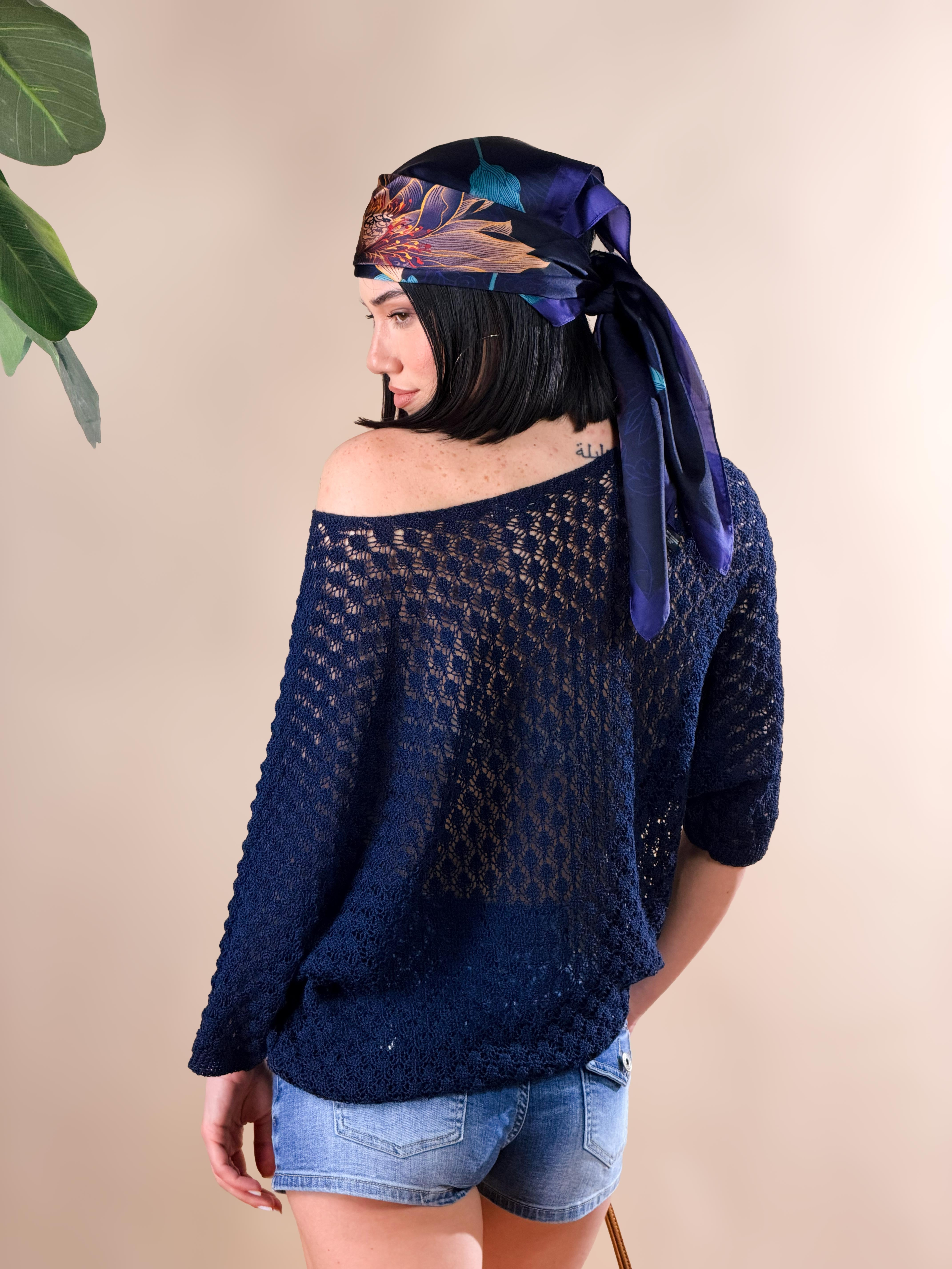 Maglia traforata in stile "crochet"|Colore:Blu