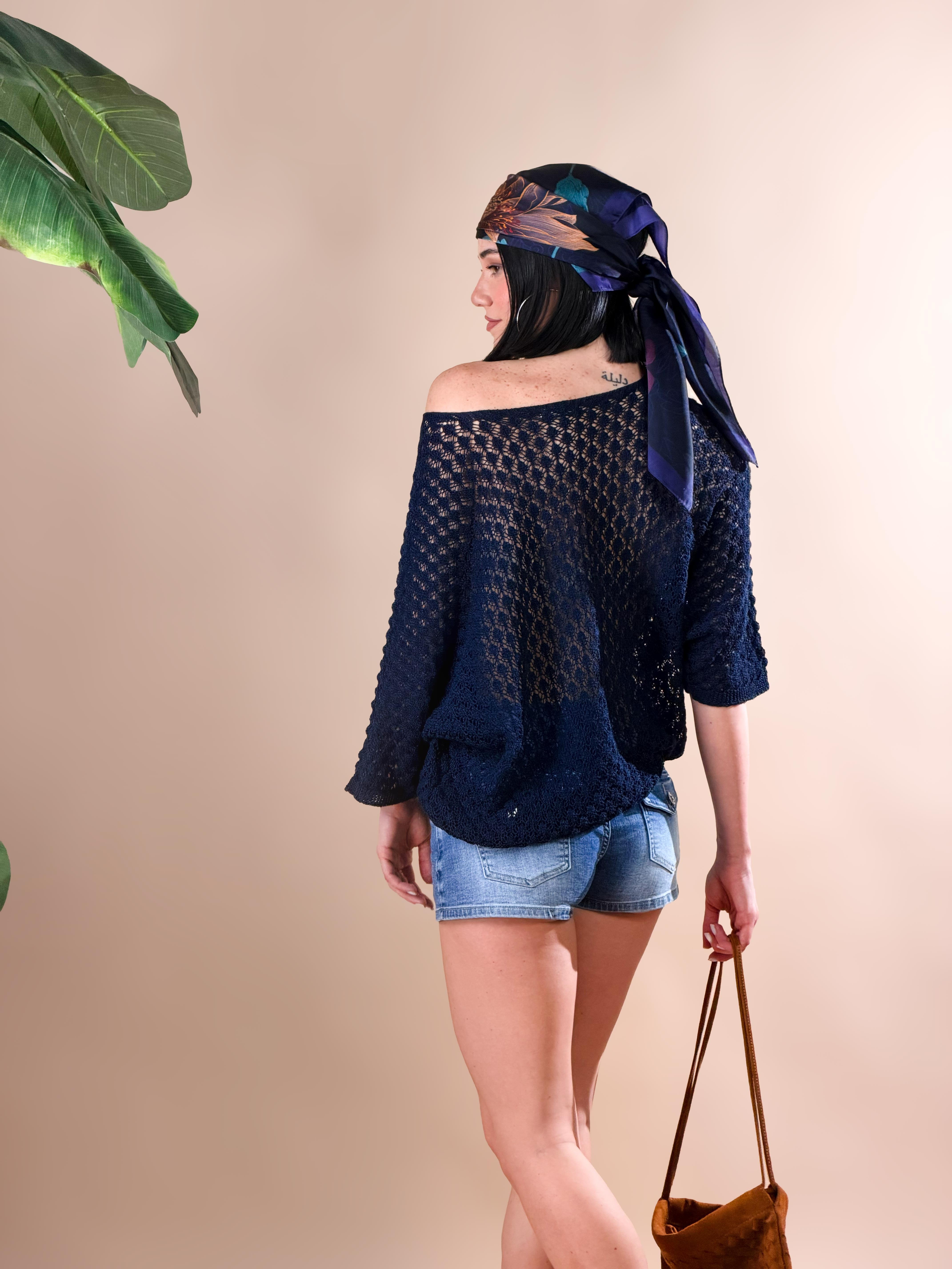 Maglia traforata in stile "crochet"|Colore:Blu