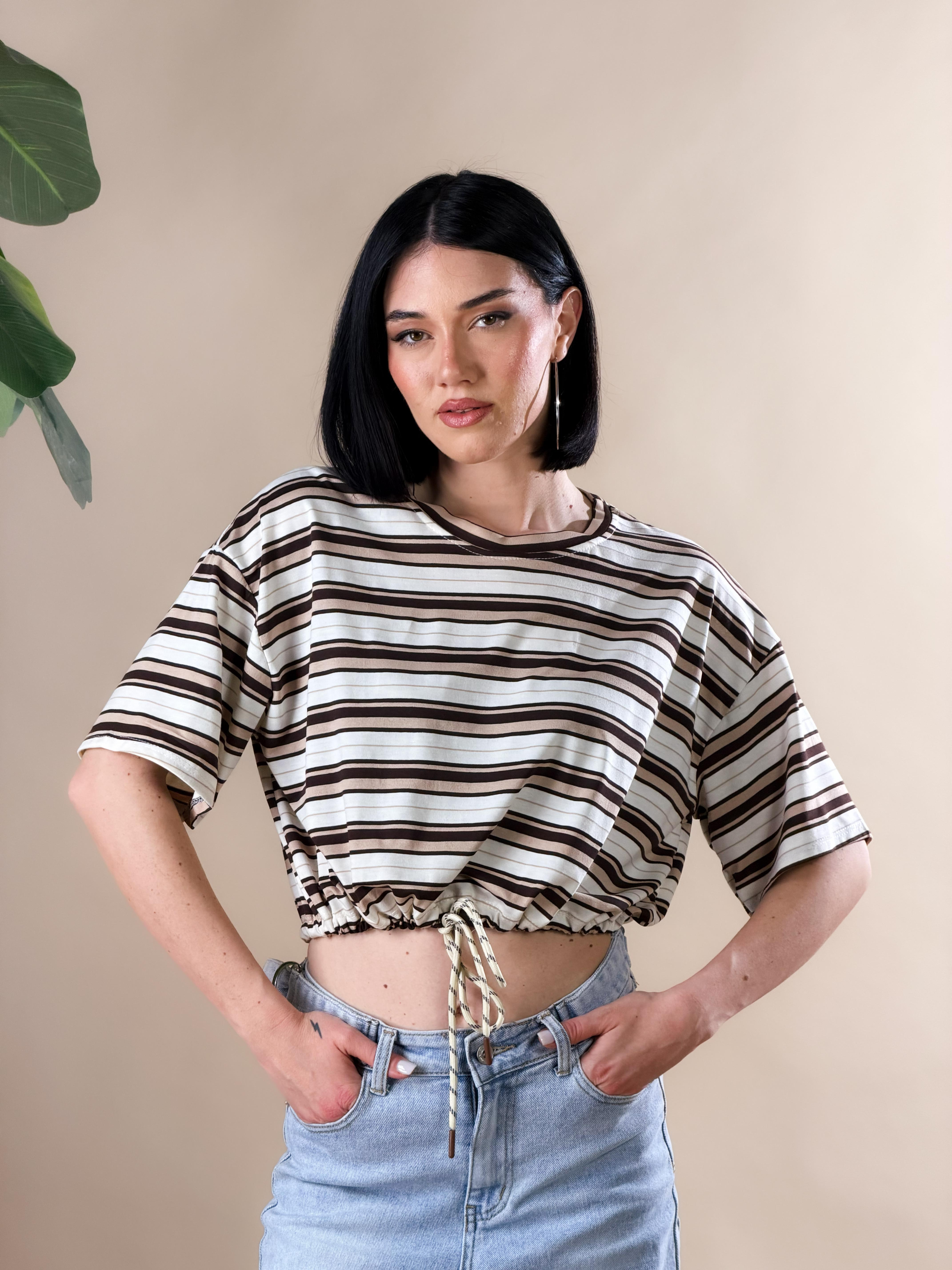 Maglia a righe|Colore:Marrone