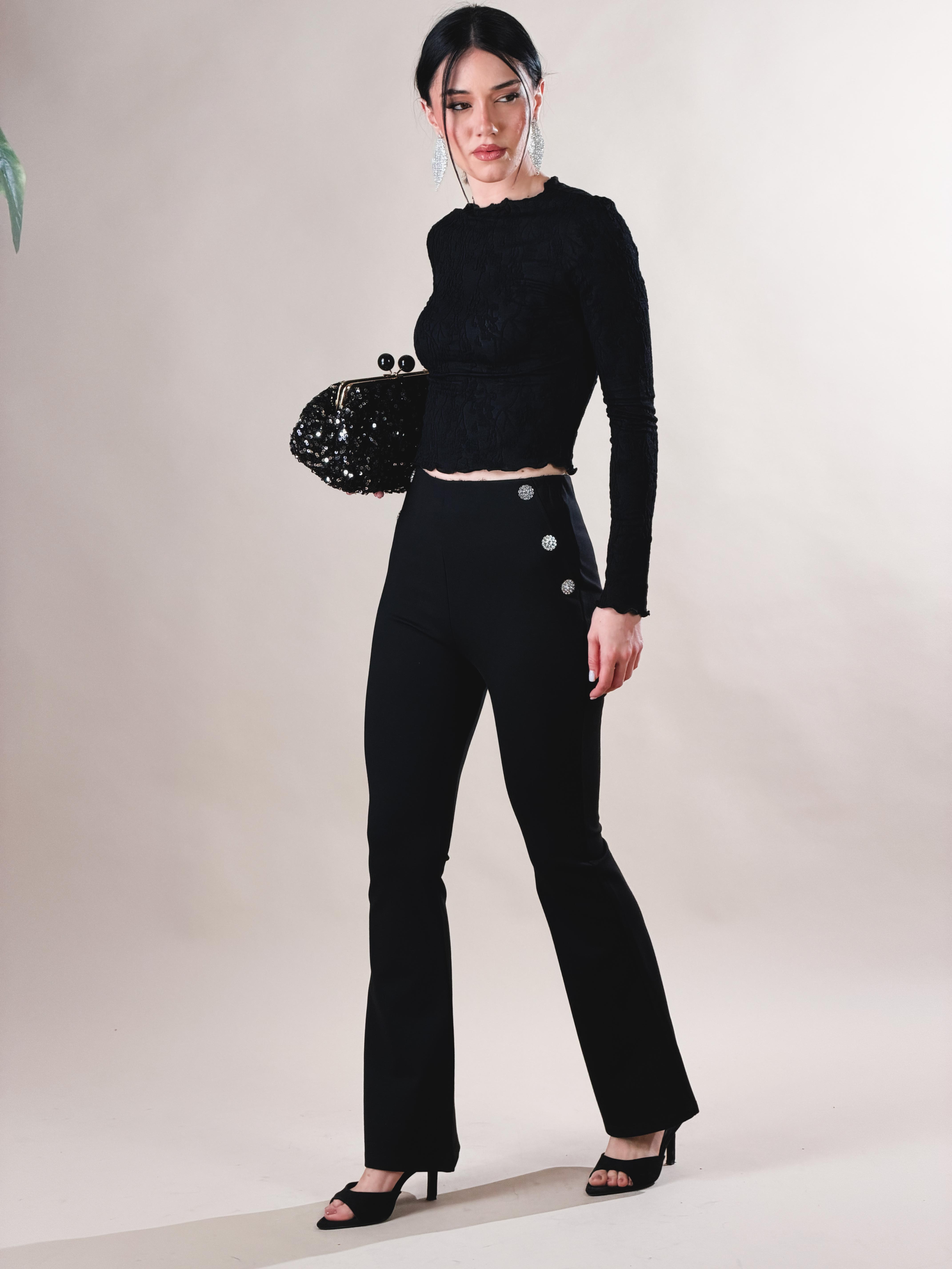 Pantaloni a zampa di elefante|Colore:Nero