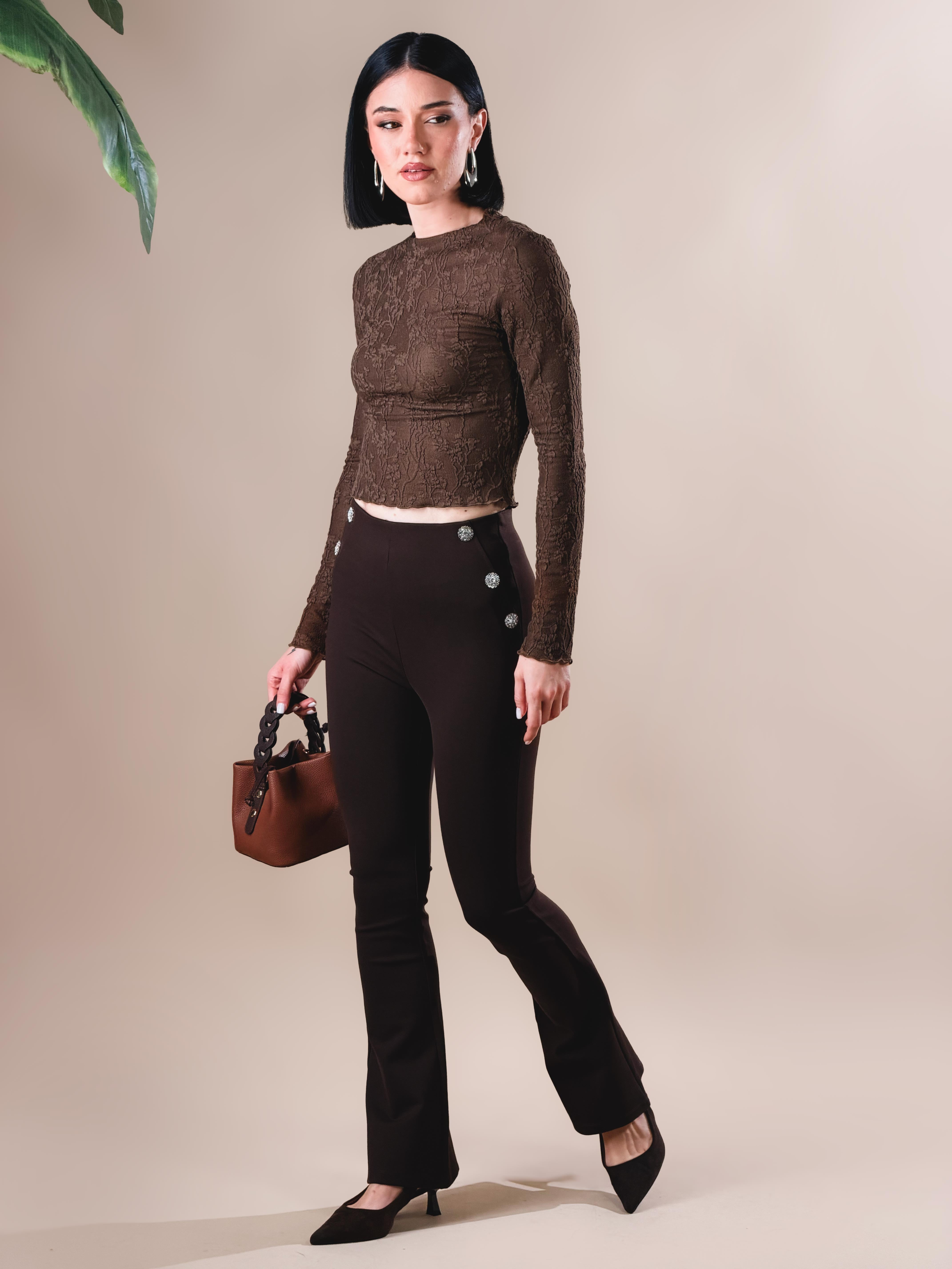 Pantaloni a zampa di elefante|Colore:Cammello